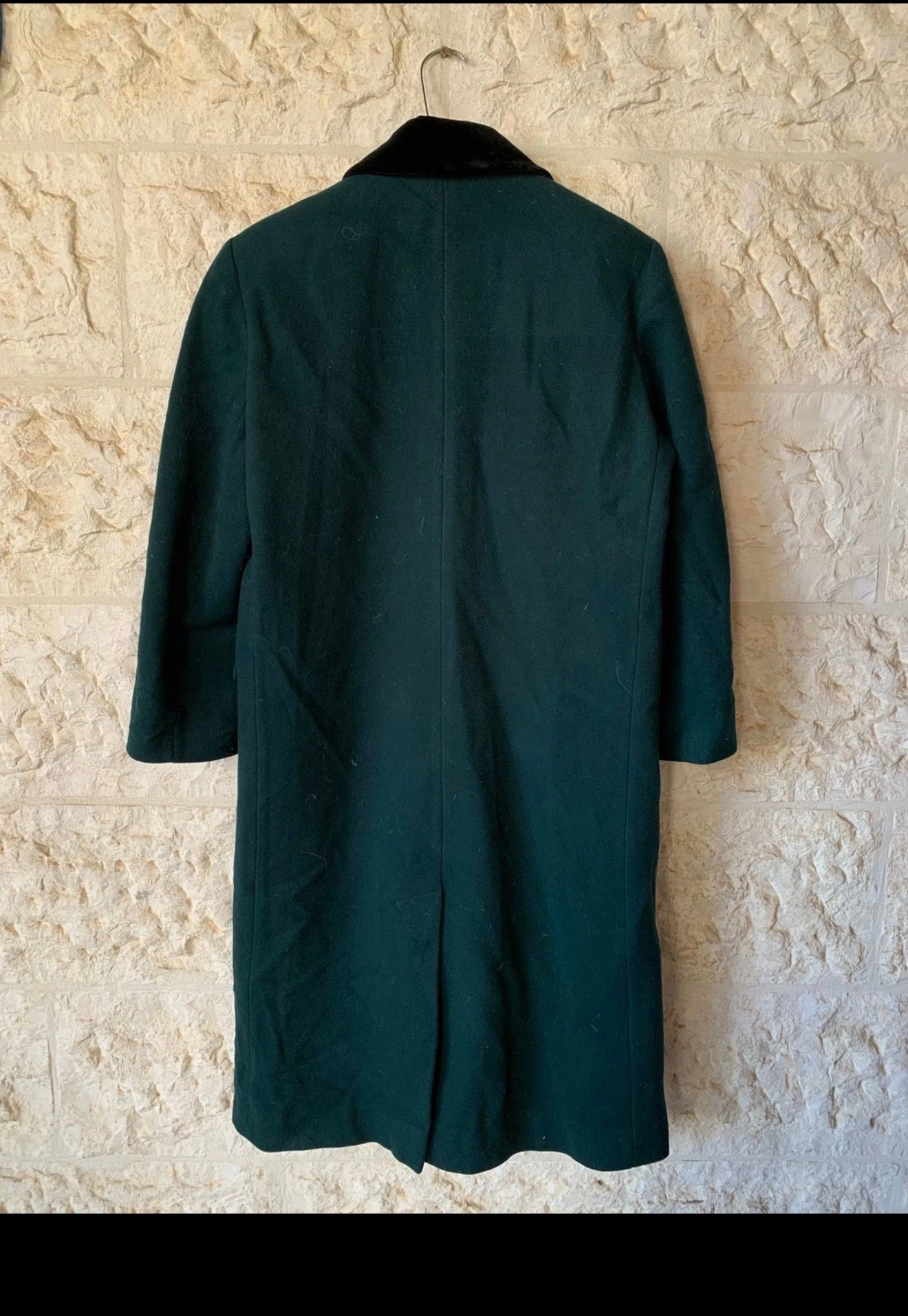 Vintage pure wool velvet collar double breasted green over coat 42 12 L