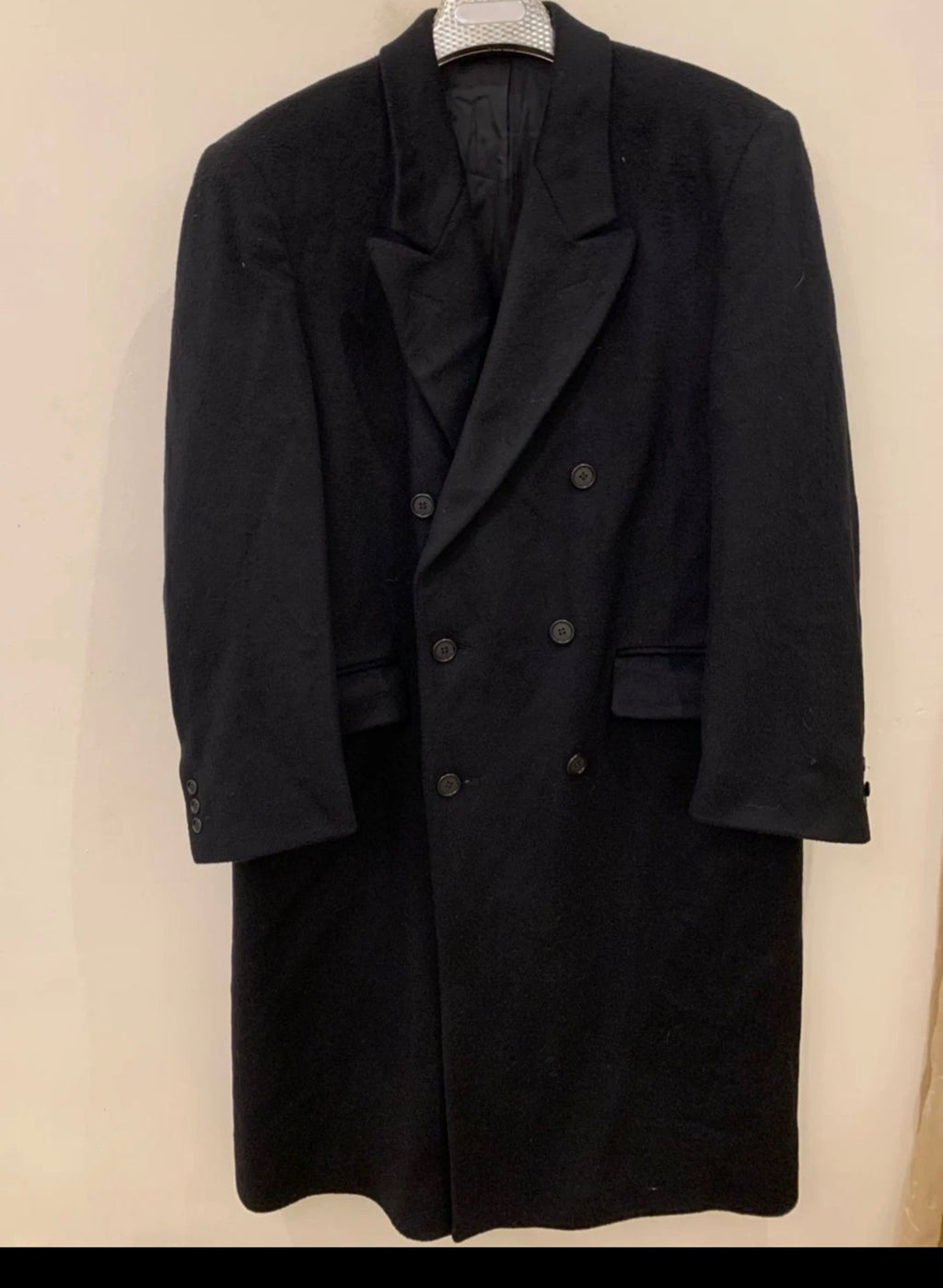 Vintage wool Cashmere blend double breasted gangster black over coat 46R XL