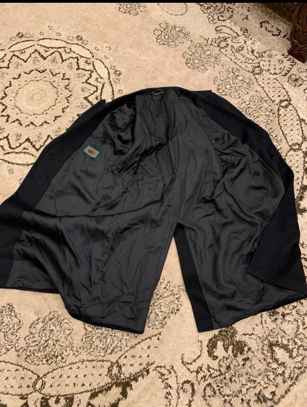 Vintage wool Cashmere blend double breasted gangster black over coat 46R XL