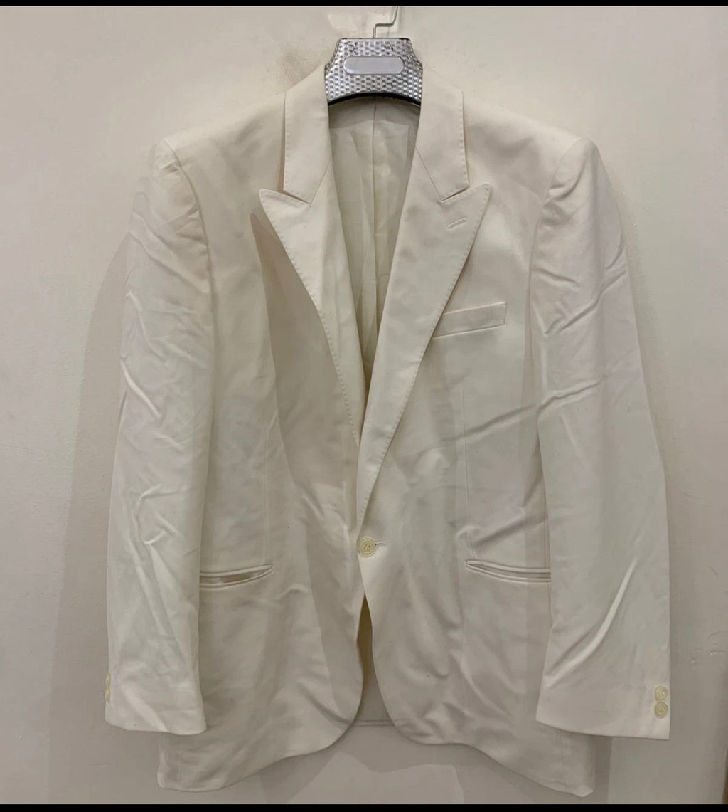 Vintage wool blended white beige classic peak lapel jacket blazer 42R