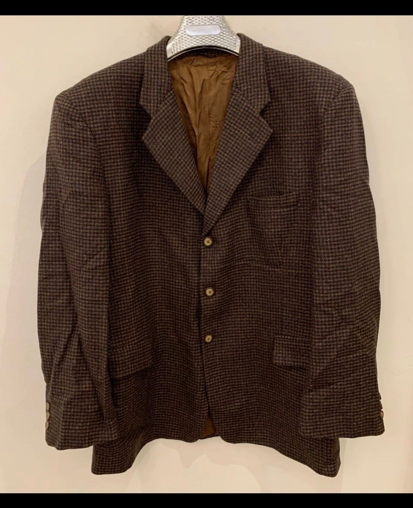 Vintage wool cashmere classic houndstooth brown jacket blazer 46R XL