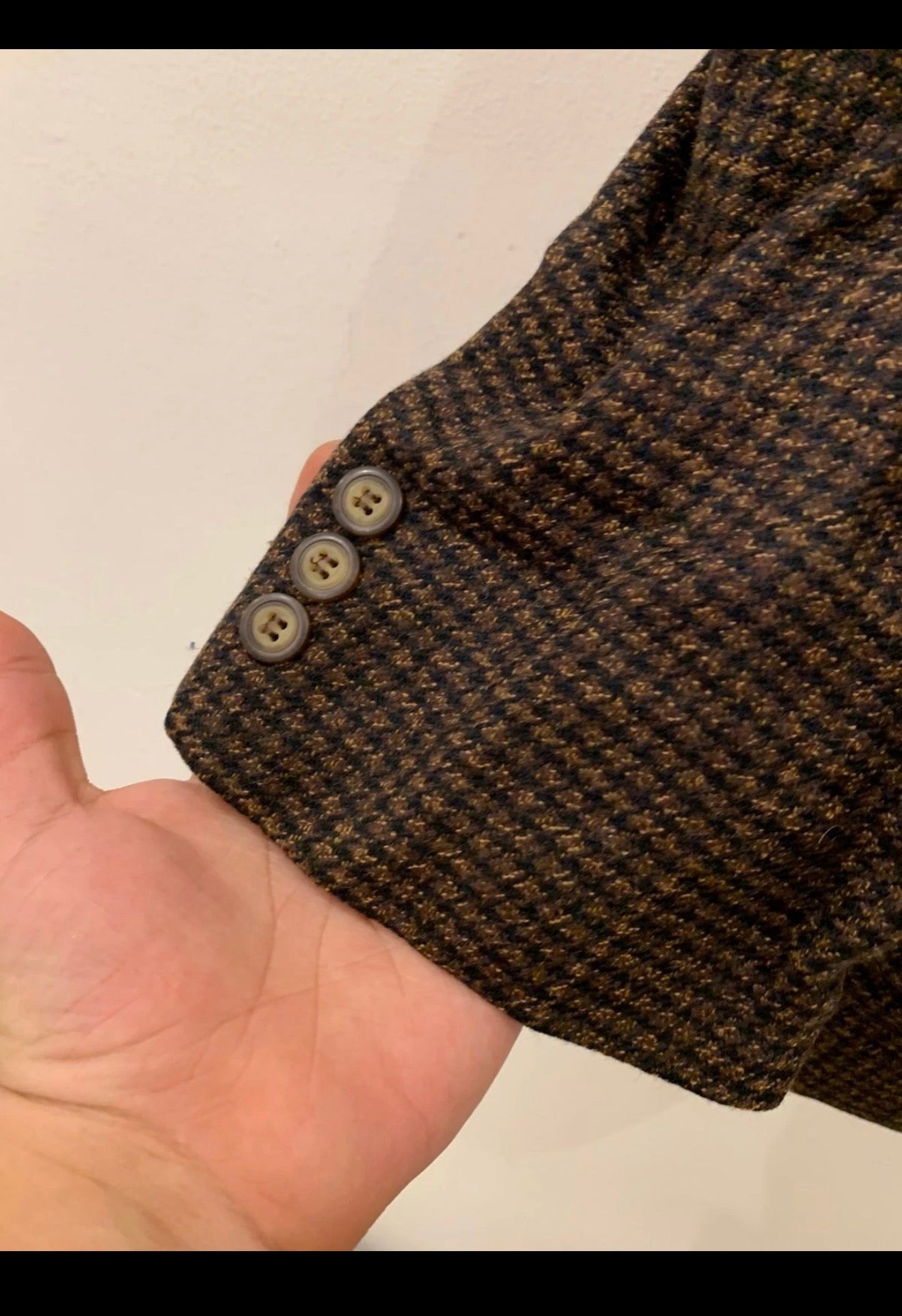 Vintage wool cashmere classic houndstooth brown jacket blazer 46R XL
