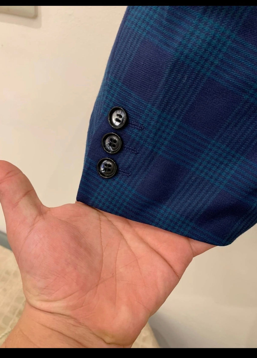 Vintage pure wool classic turquoise blue plaid jacket blazer 44R