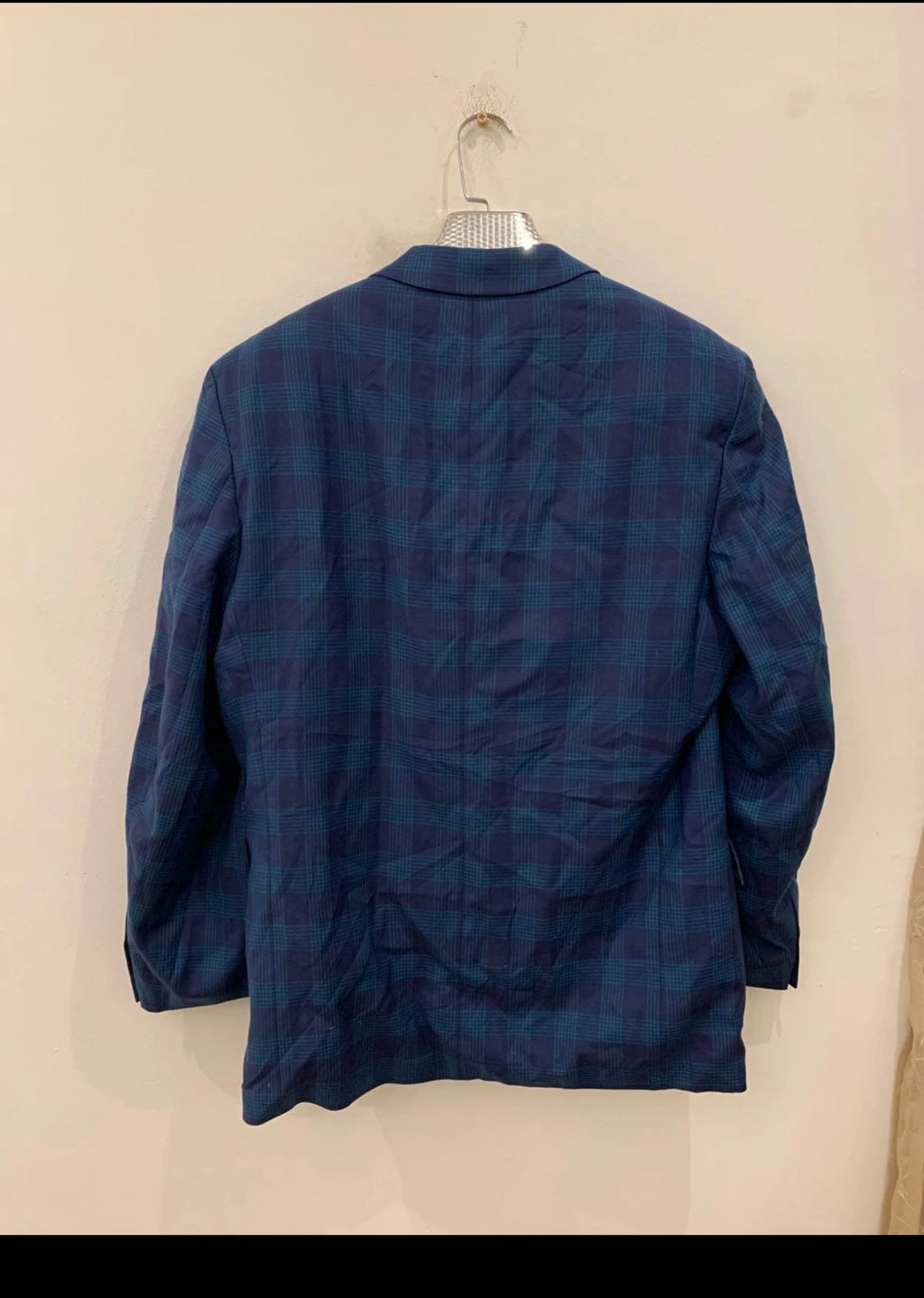 Vintage pure wool classic turquoise blue plaid jacket blazer 44R