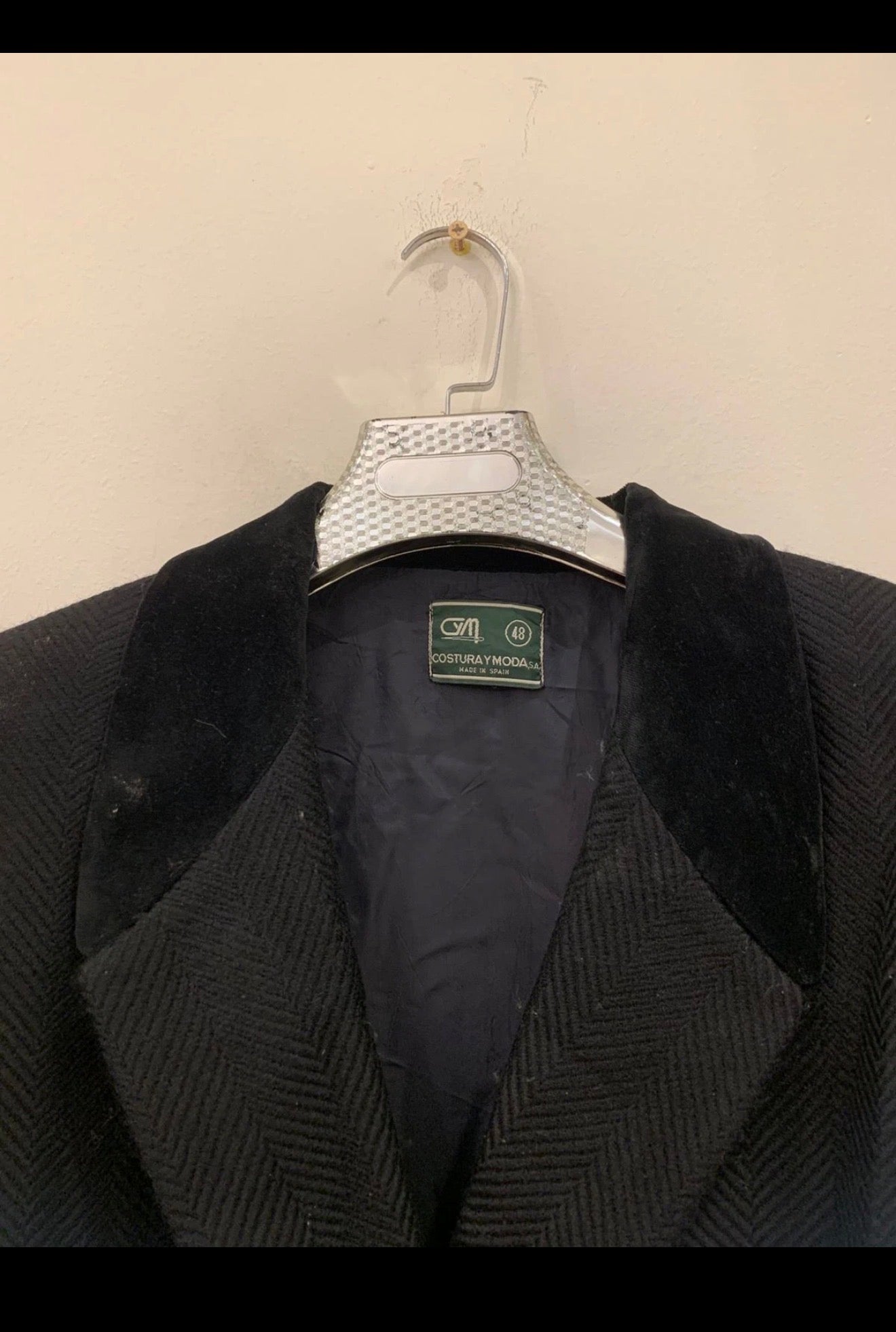 Vintage wool blend velvet collar double breasted women's jacket coat 14 L 44
