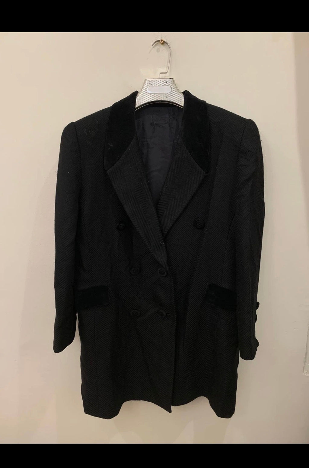 Vintage wool blend velvet collar double breasted women's jacket coat 14 L 44