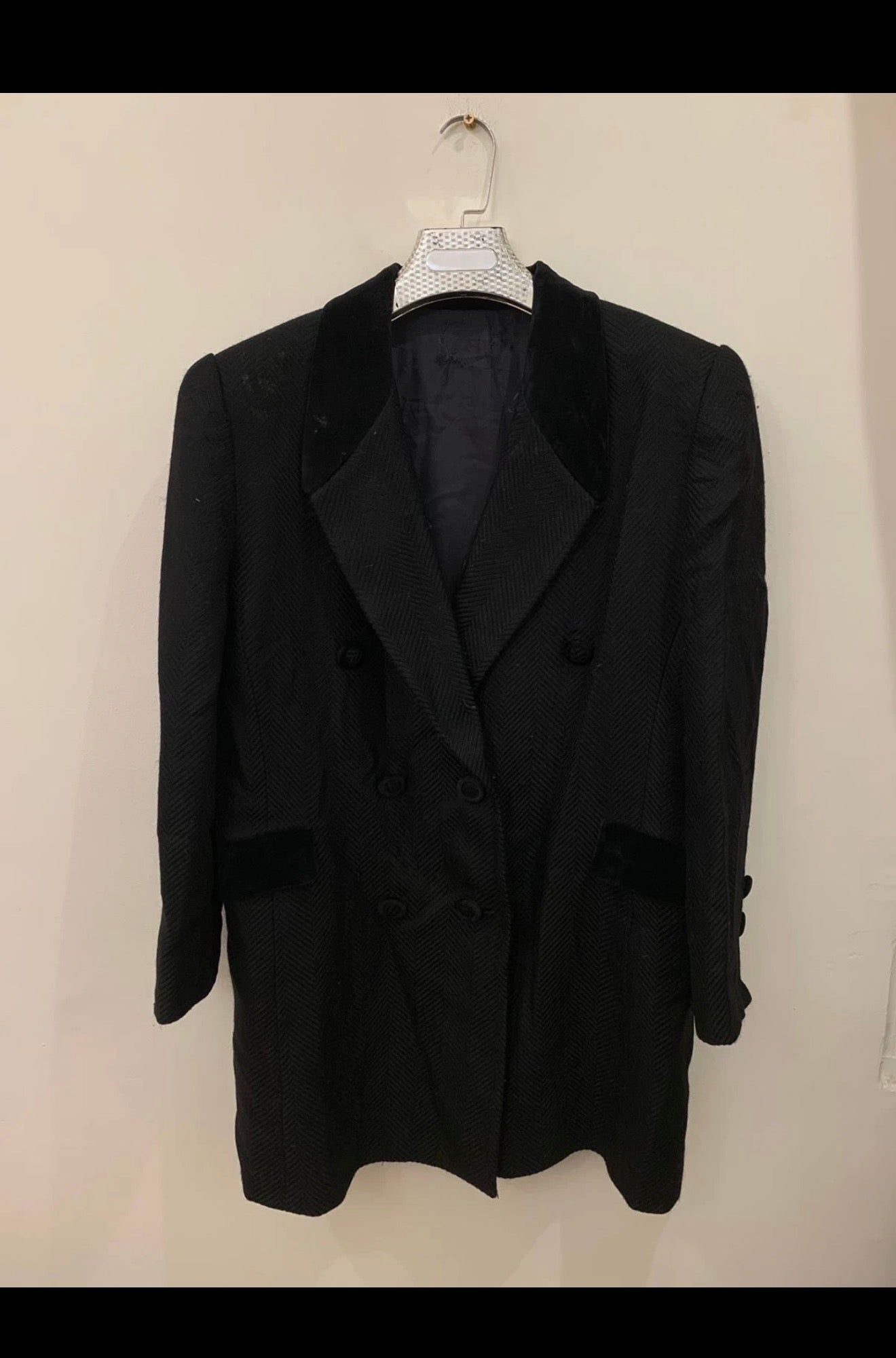 Vintage wool blend velvet collar double breasted women's jacket coat 14 L 44