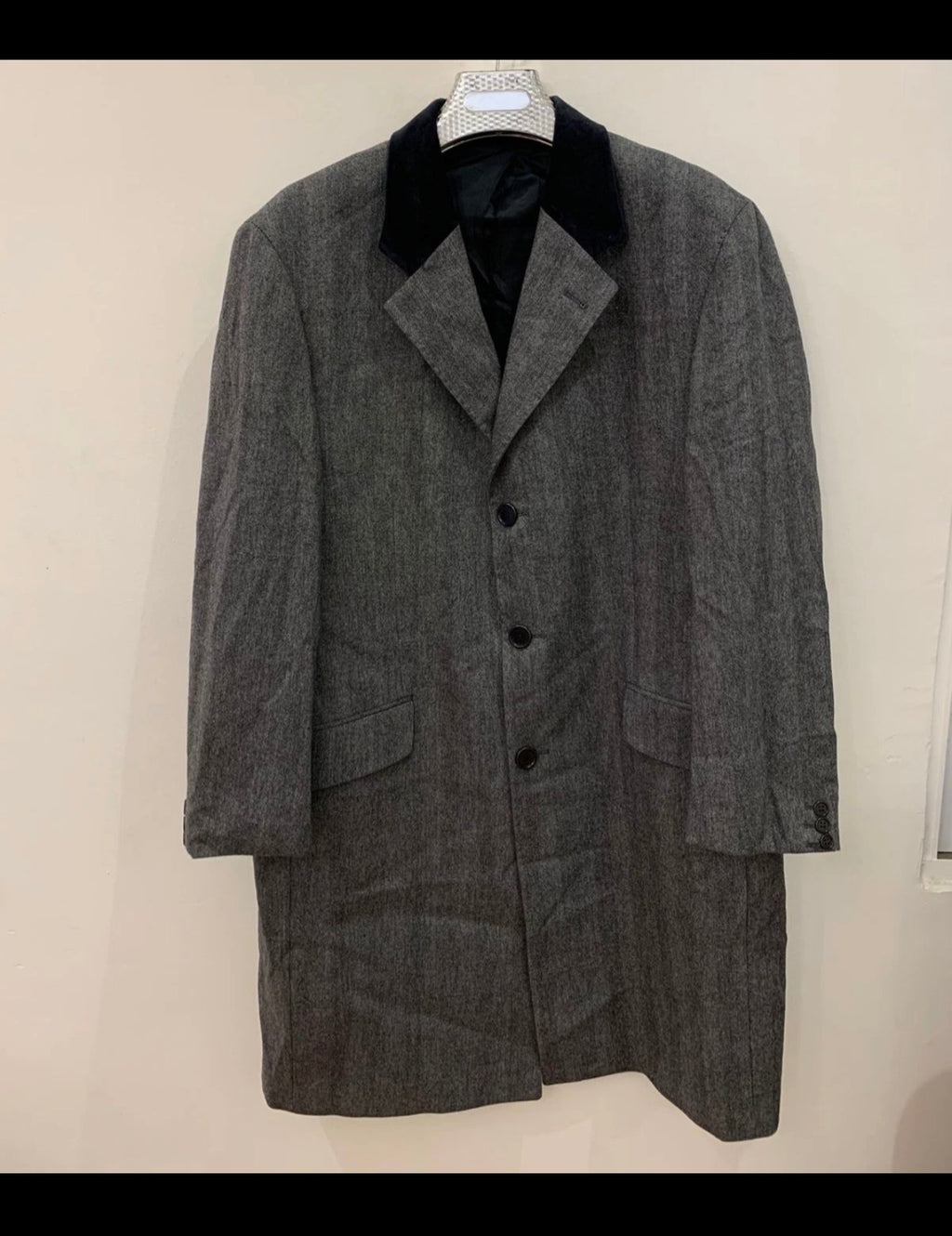 Classic Super 100s wool Vitale Barberis Canonico velvet collar over coat 46R XL