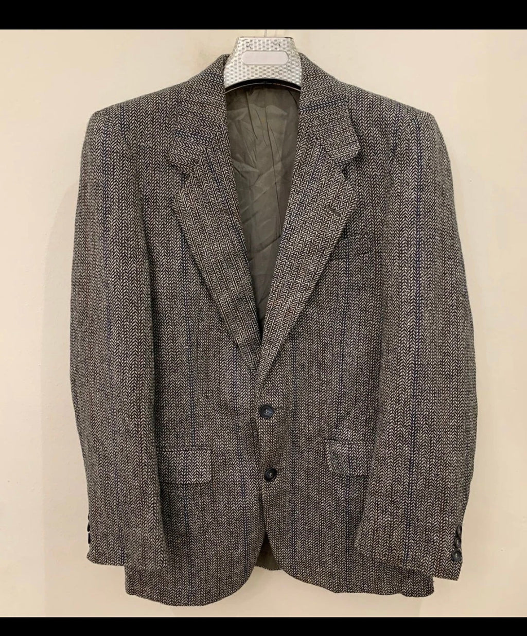 Vintage Wool Linen blend herringbone classic gray jacket blazer 38R