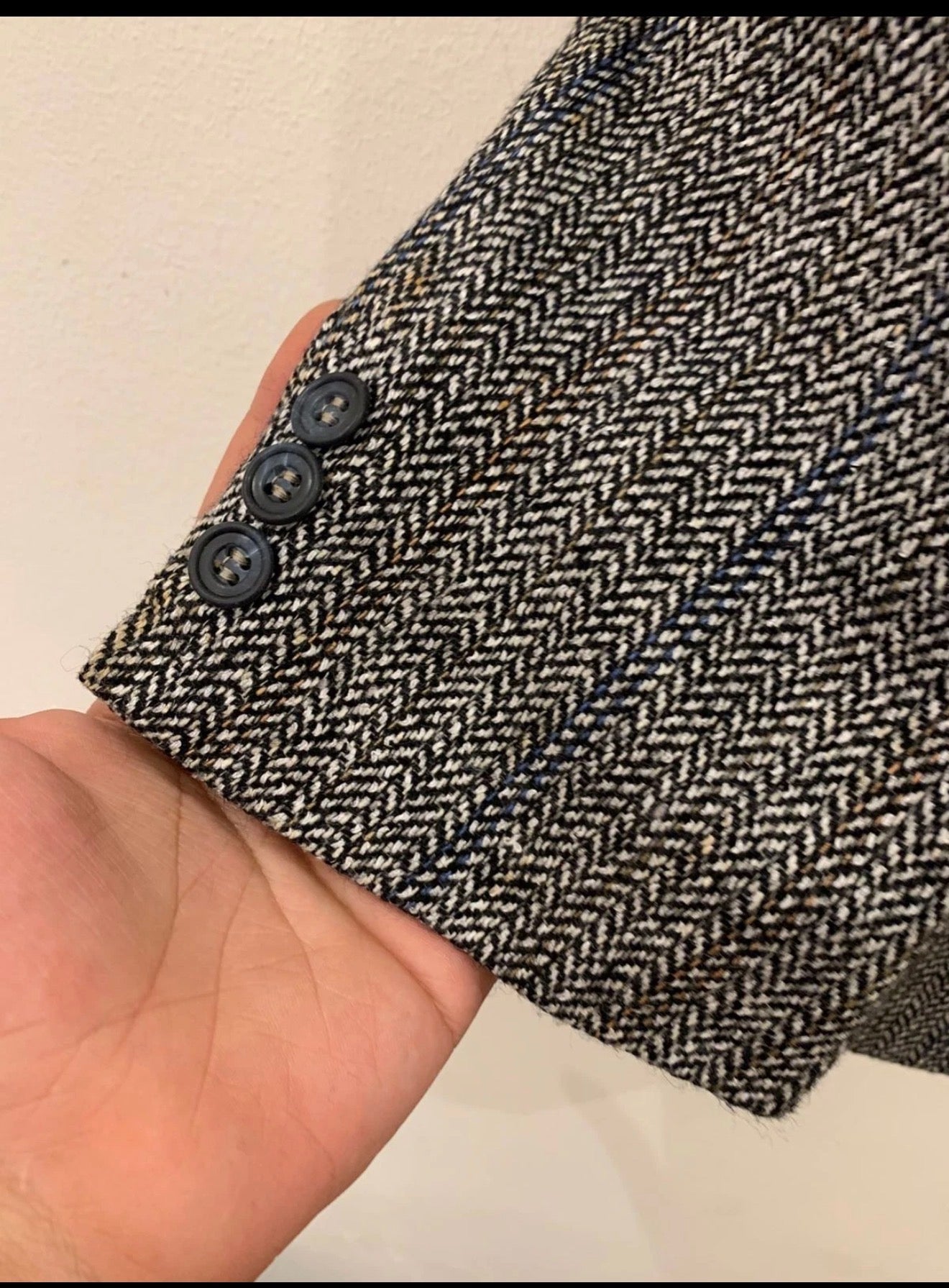 Vintage Wool Linen blend herringbone classic gray jacket blazer 38R