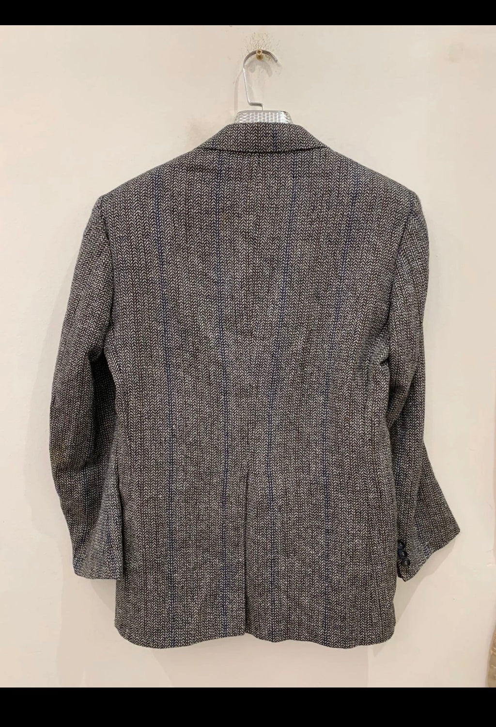 Vintage Wool Linen blend herringbone classic gray jacket blazer 38R