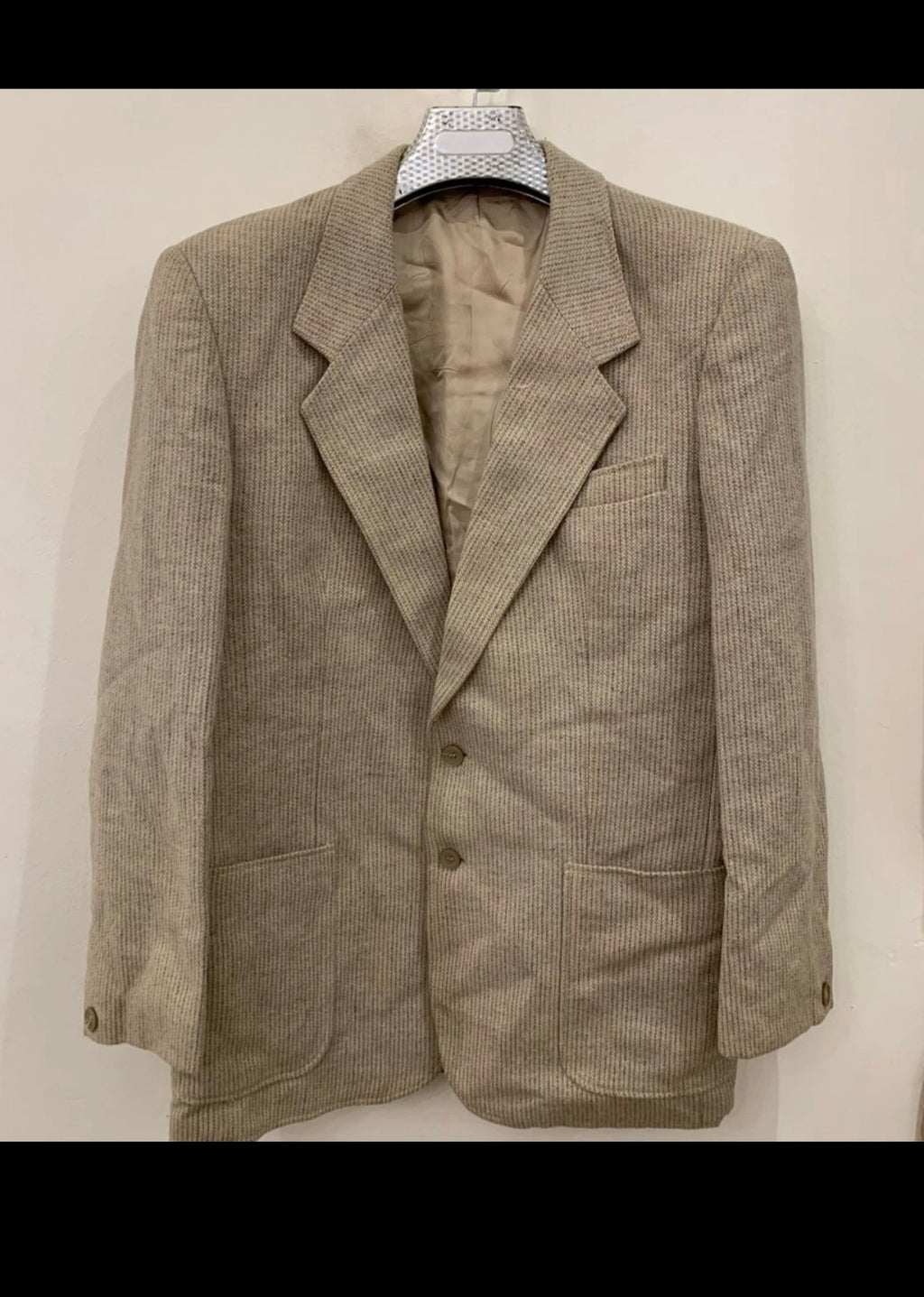 Vintage pure wool tweed classic beige hunting jacket blazer 40R
