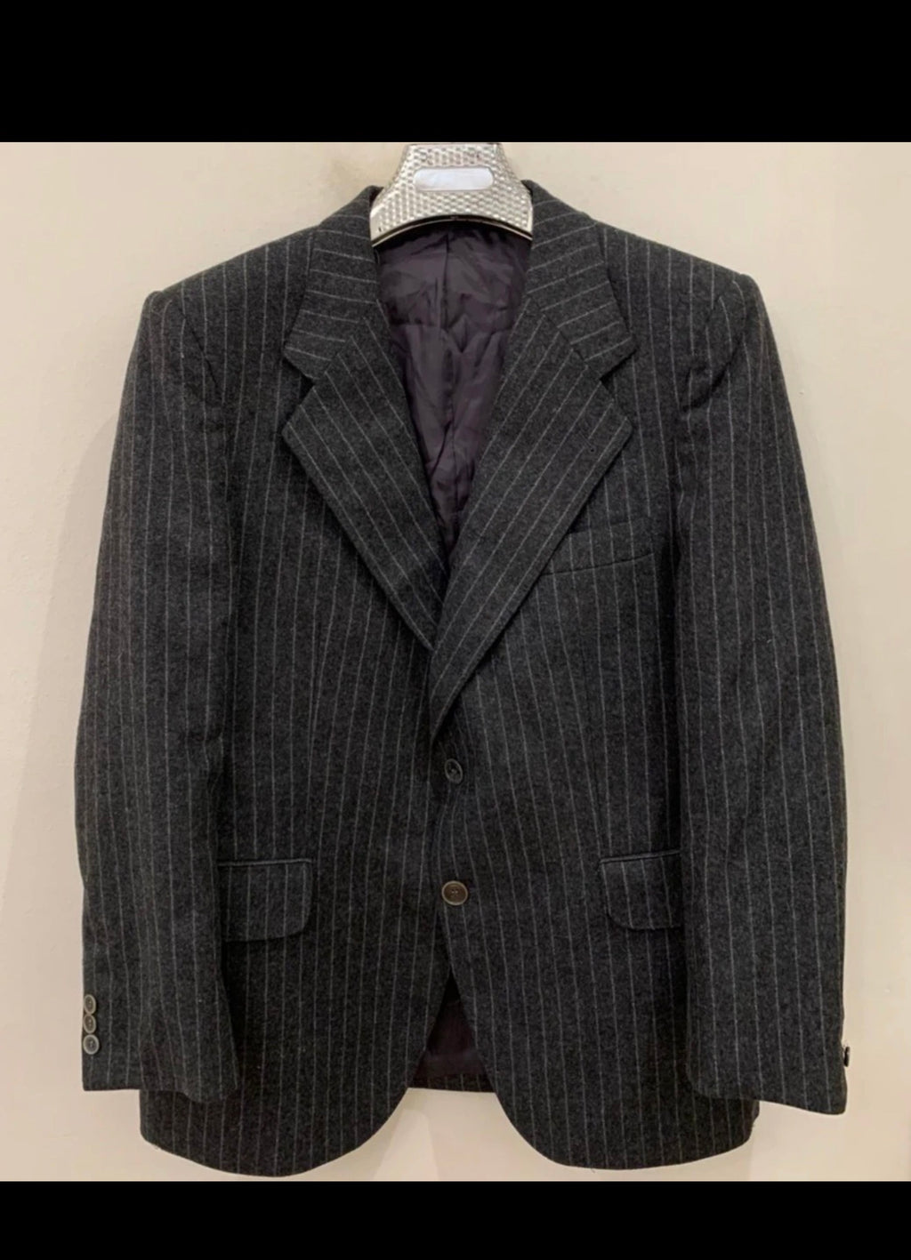 1970s vintage pure wool classic chalk stripe charcoal suit jacket blazer 42R