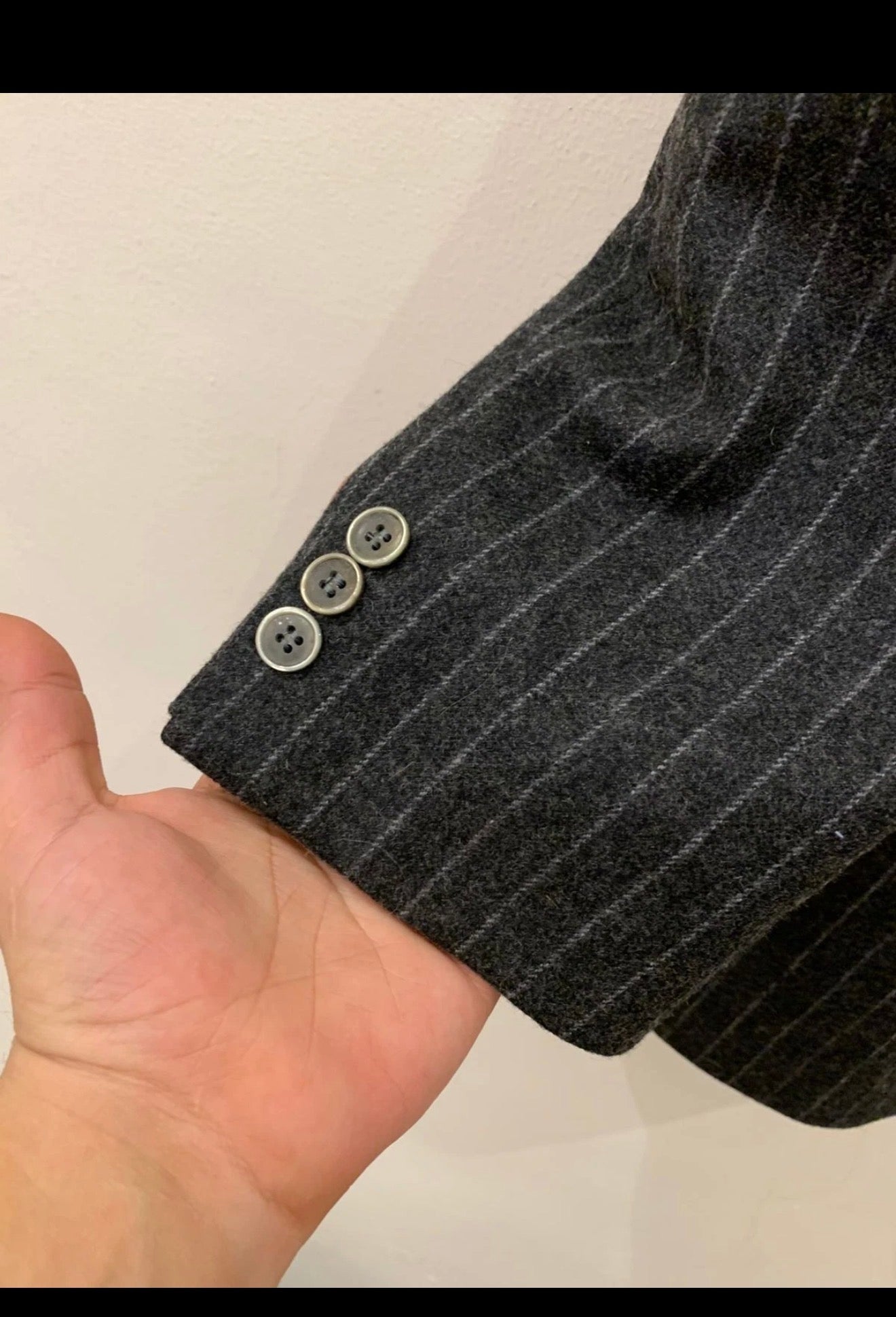 1970s vintage pure wool classic chalk stripe charcoal suit jacket blazer 42R