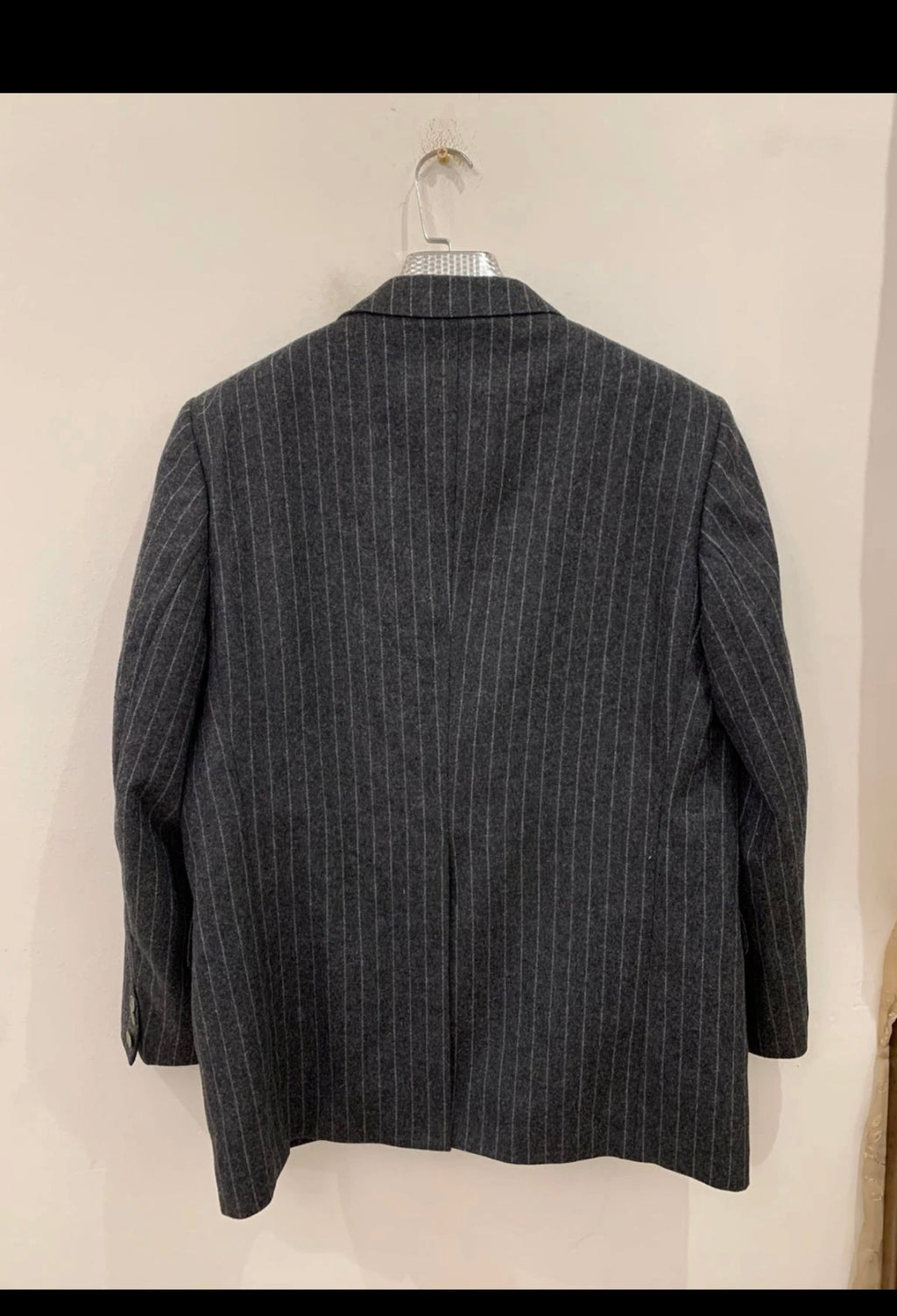 1970s vintage pure wool classic chalk stripe charcoal suit jacket blazer 42R