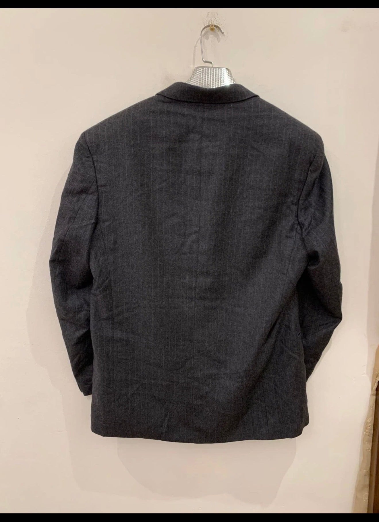Vintage pure wool double breasted charcoal chalk stripes jacket blazer 42R