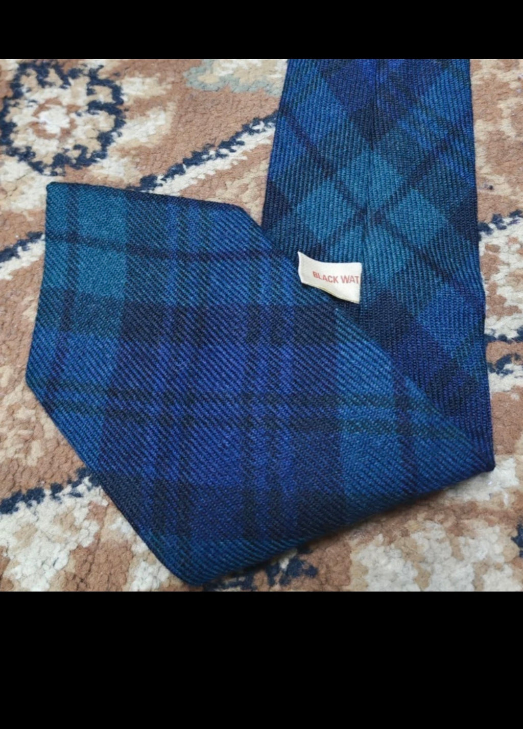 Vintage 100% pure wool Tweed Retro tartan plaid navy black olive green neck tie
