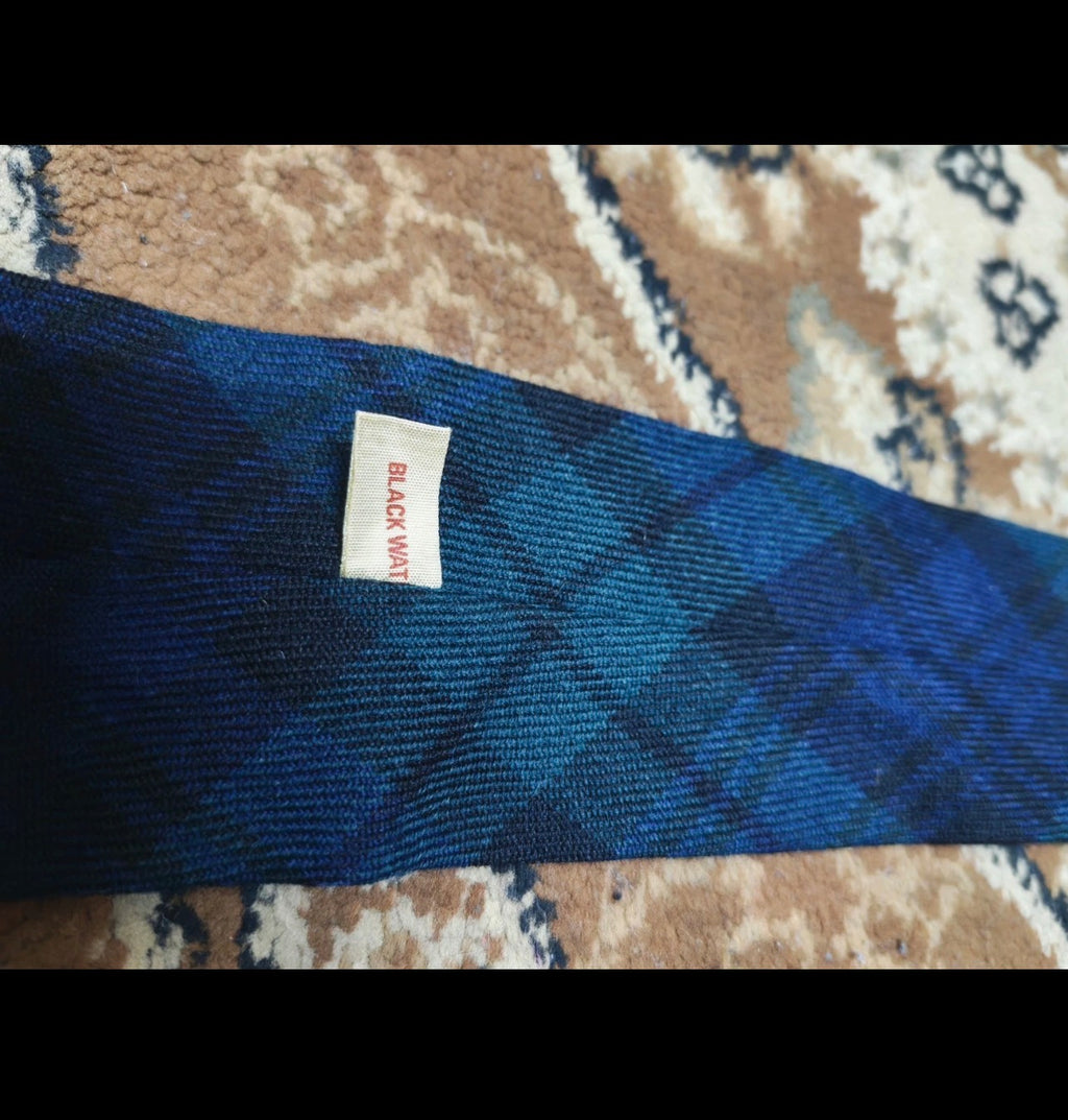 Vintage 100% pure wool Tweed Retro tartan plaid navy black olive green neck tie