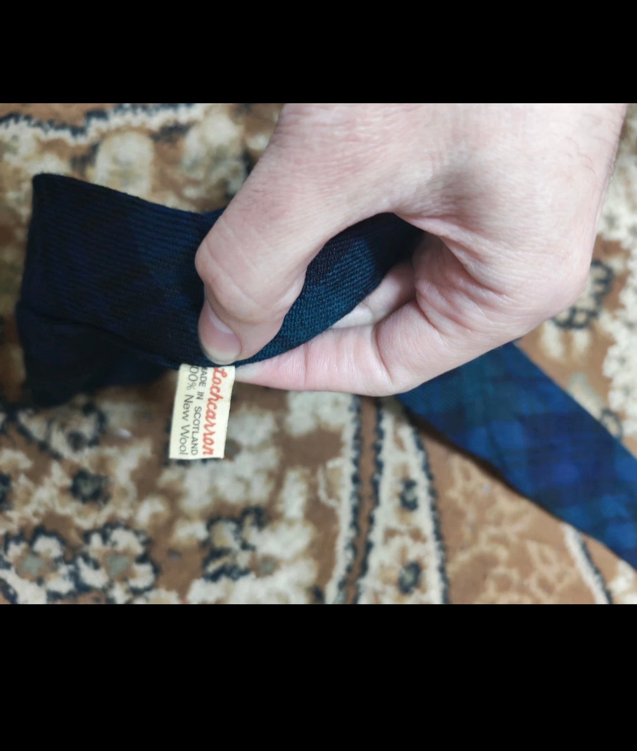 Vintage 100% pure wool Tweed Retro tartan plaid navy black olive green neck tie