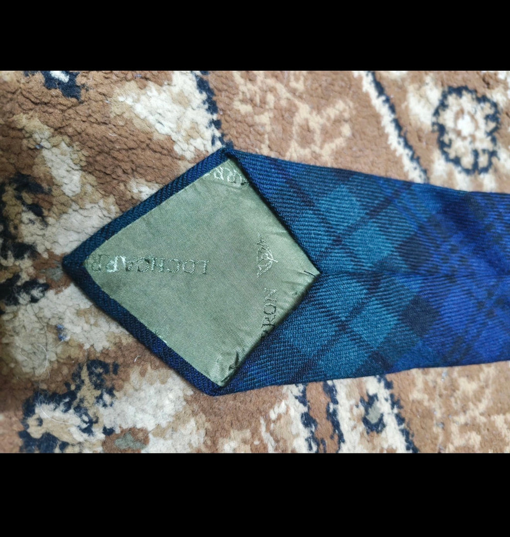 Vintage 100% pure wool Tweed Retro tartan plaid navy black olive green neck tie