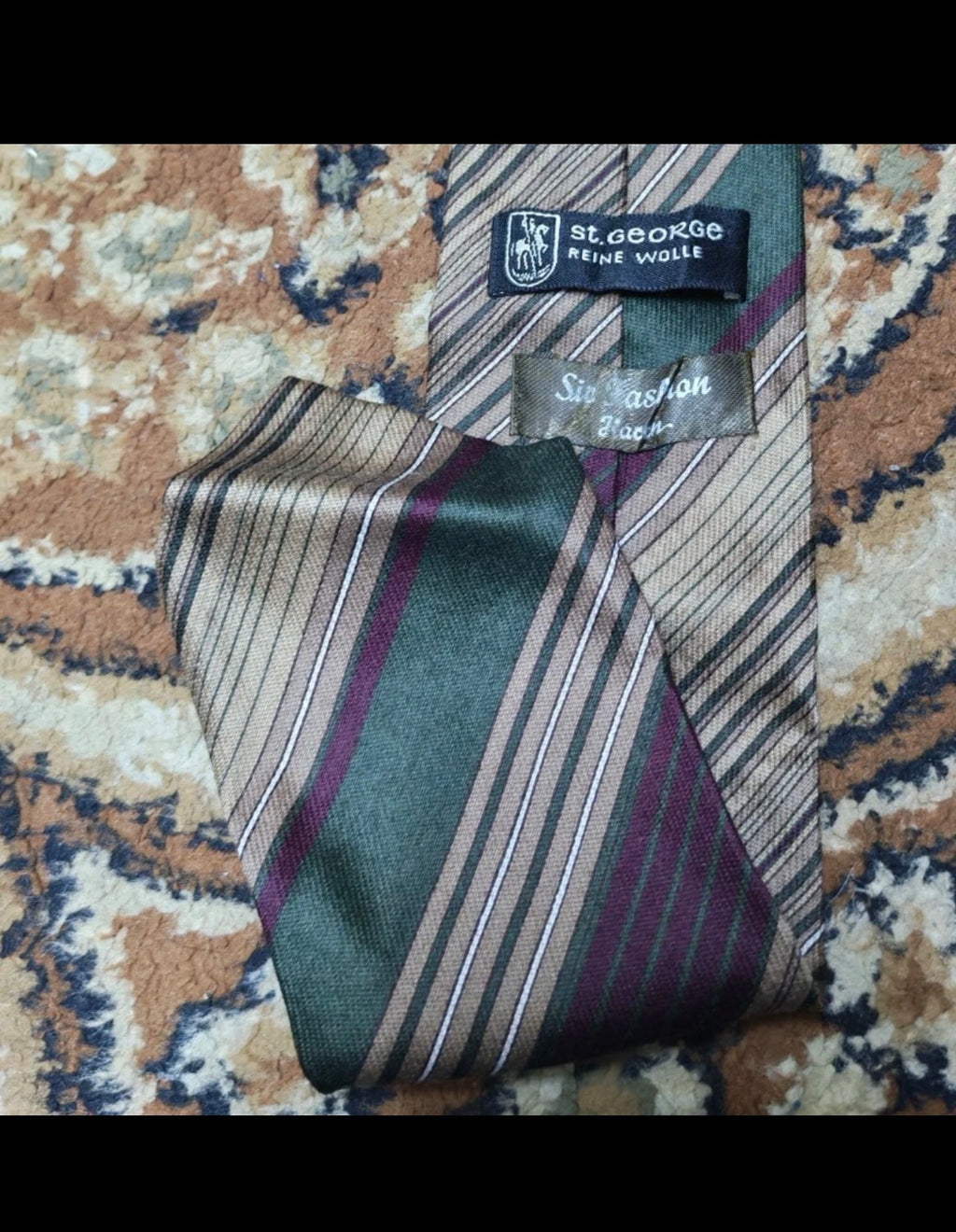 mens vintage classic 100% pure wool Retro brown green burgundy striped neck tie