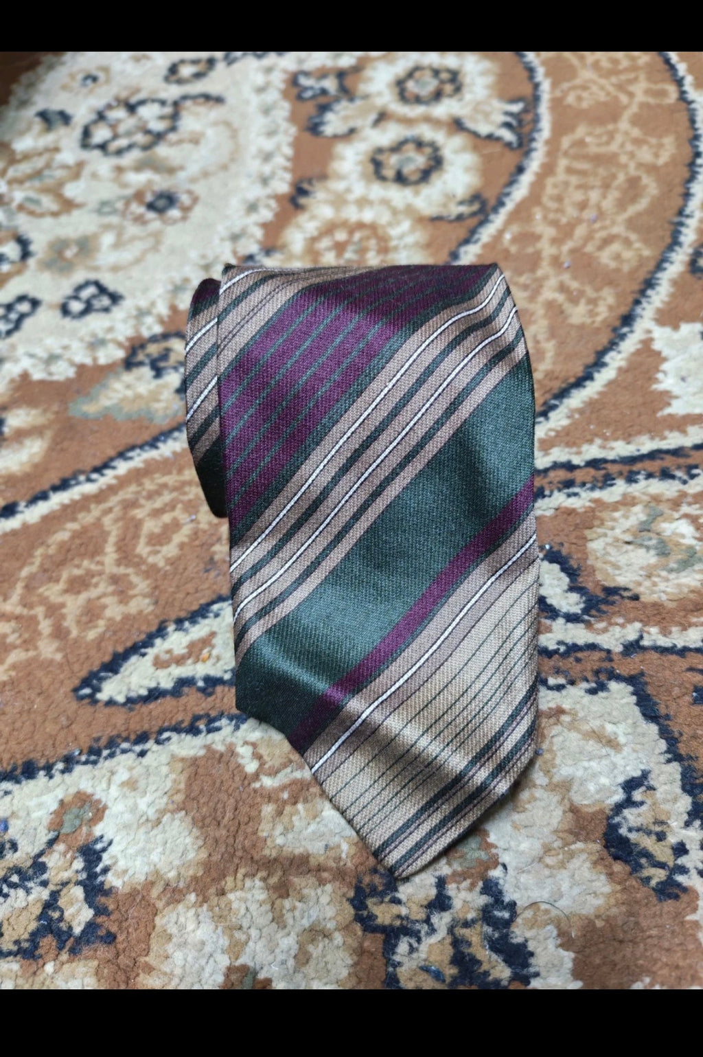 mens vintage classic 100% pure wool Retro brown green burgundy striped neck tie