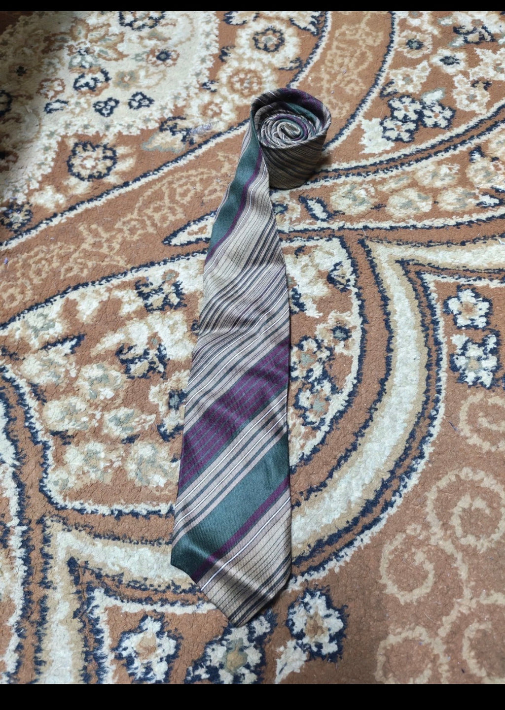 mens vintage classic 100% pure wool Retro brown green burgundy striped neck tie