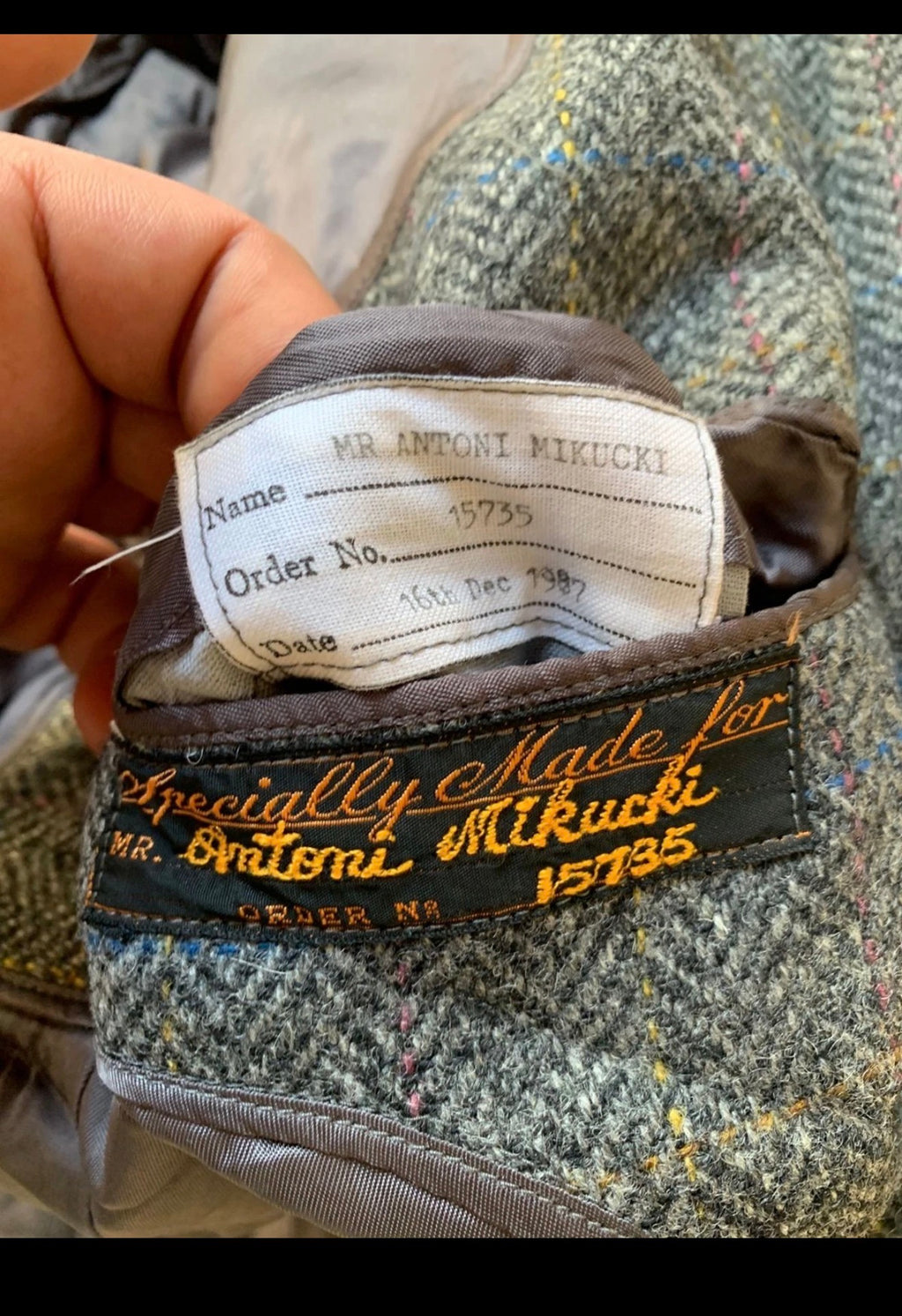 Vintage pure wool handwoven tweed Windowpane charcoal hunting jacket blazer 46L
