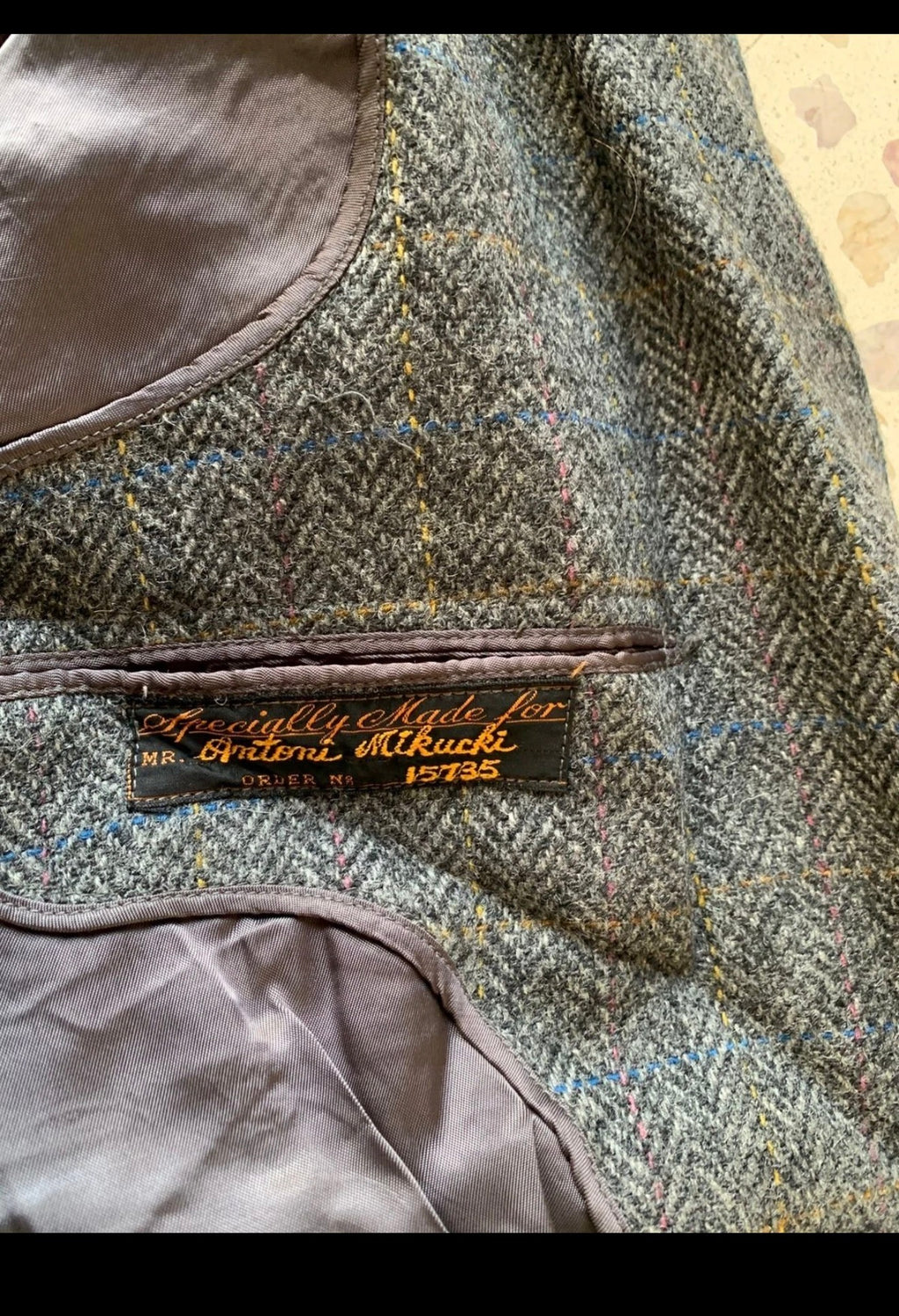 Vintage pure wool handwoven tweed Windowpane charcoal hunting jacket blazer 46L