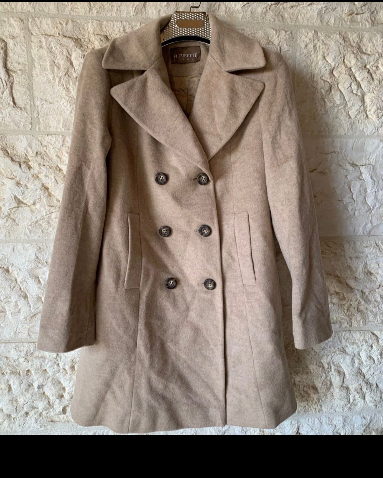 Vintage Wool Cashmere Piacenza camel beige classic db pea over coat 40 10 M
