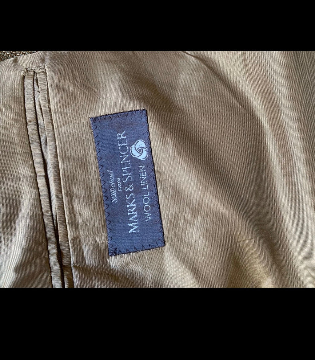 Classic St Michael Marks Spencer Wool Linen brown jacket blazer 46R XL