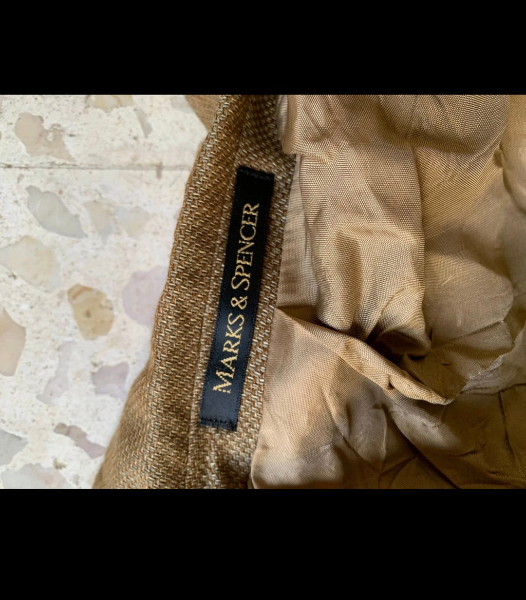 Classic St Michael Marks Spencer Wool Linen brown jacket blazer 46R XL