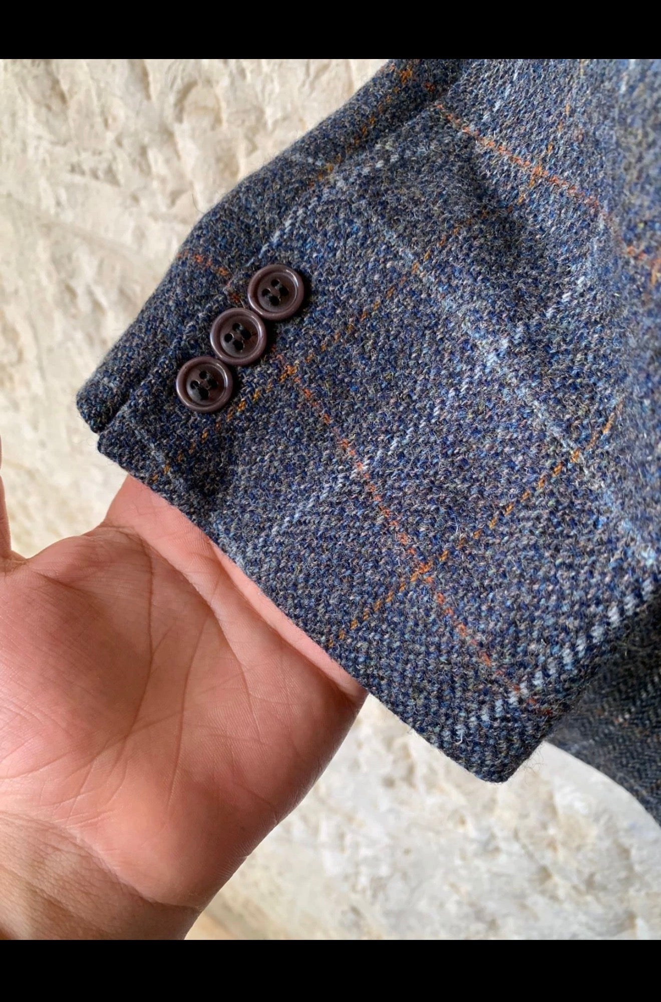 Vintage pure wool handwoven tweed Windowpane charcoal hunting jacket blazer 46R
