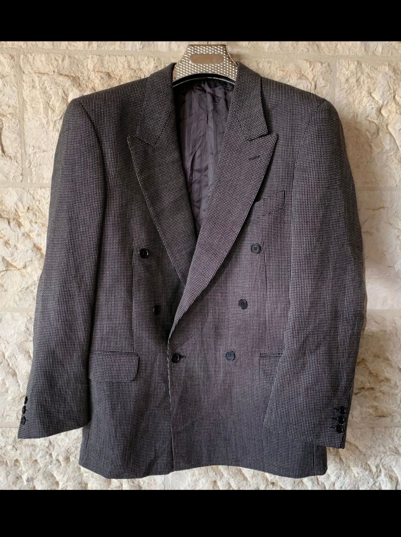 Vintage Jaeger wool cashmere double breasted herringbone jacket blazer 42R