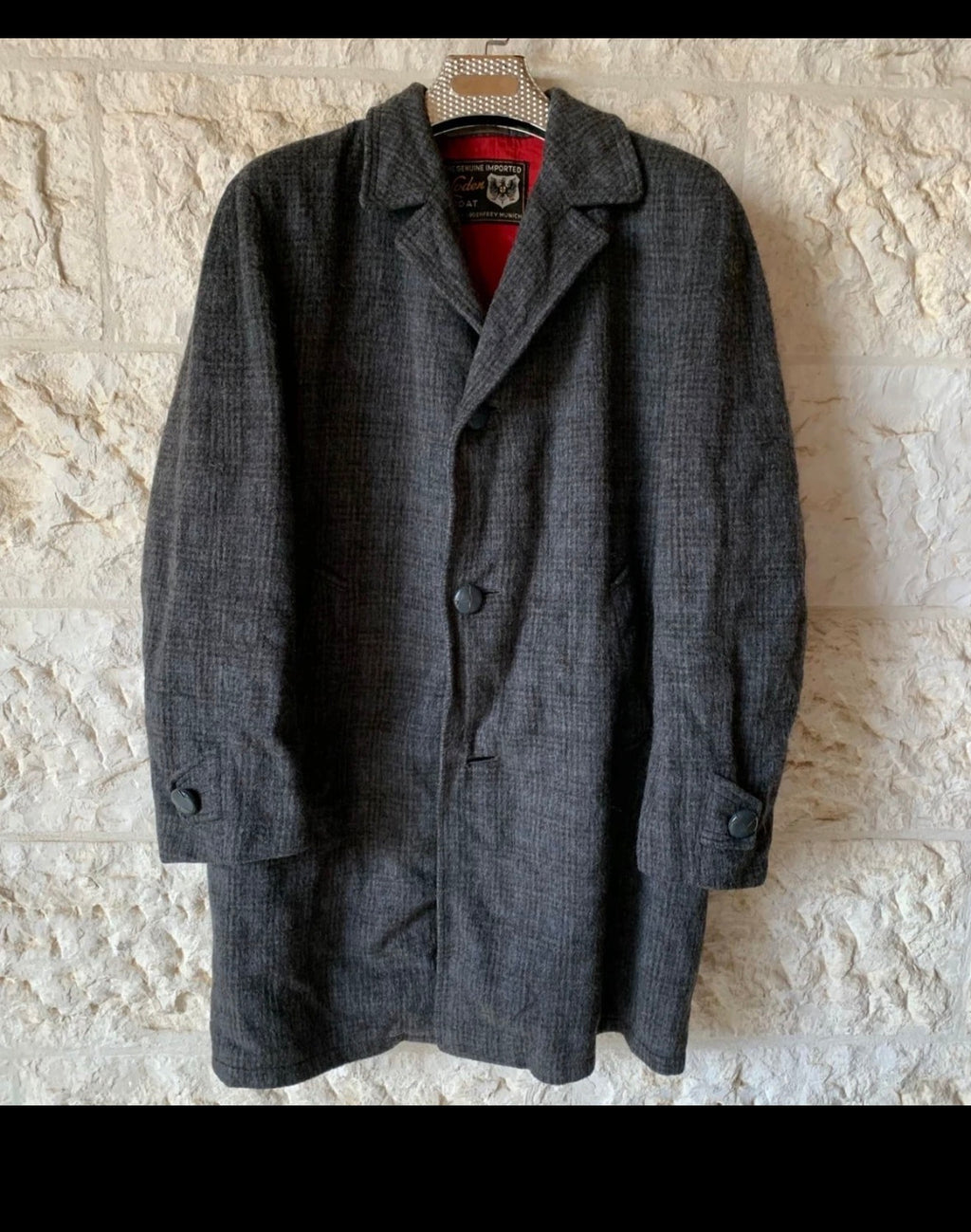 1970s Vintage pure woollen wool classic charcoal Loden over coat 46R XL