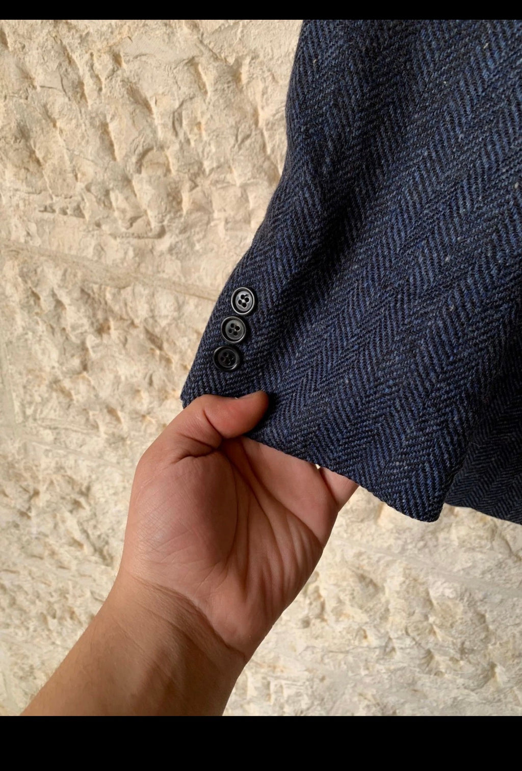 Vintage herringbone pure wool handwoven tweed blue hunting jacket blazer 44R