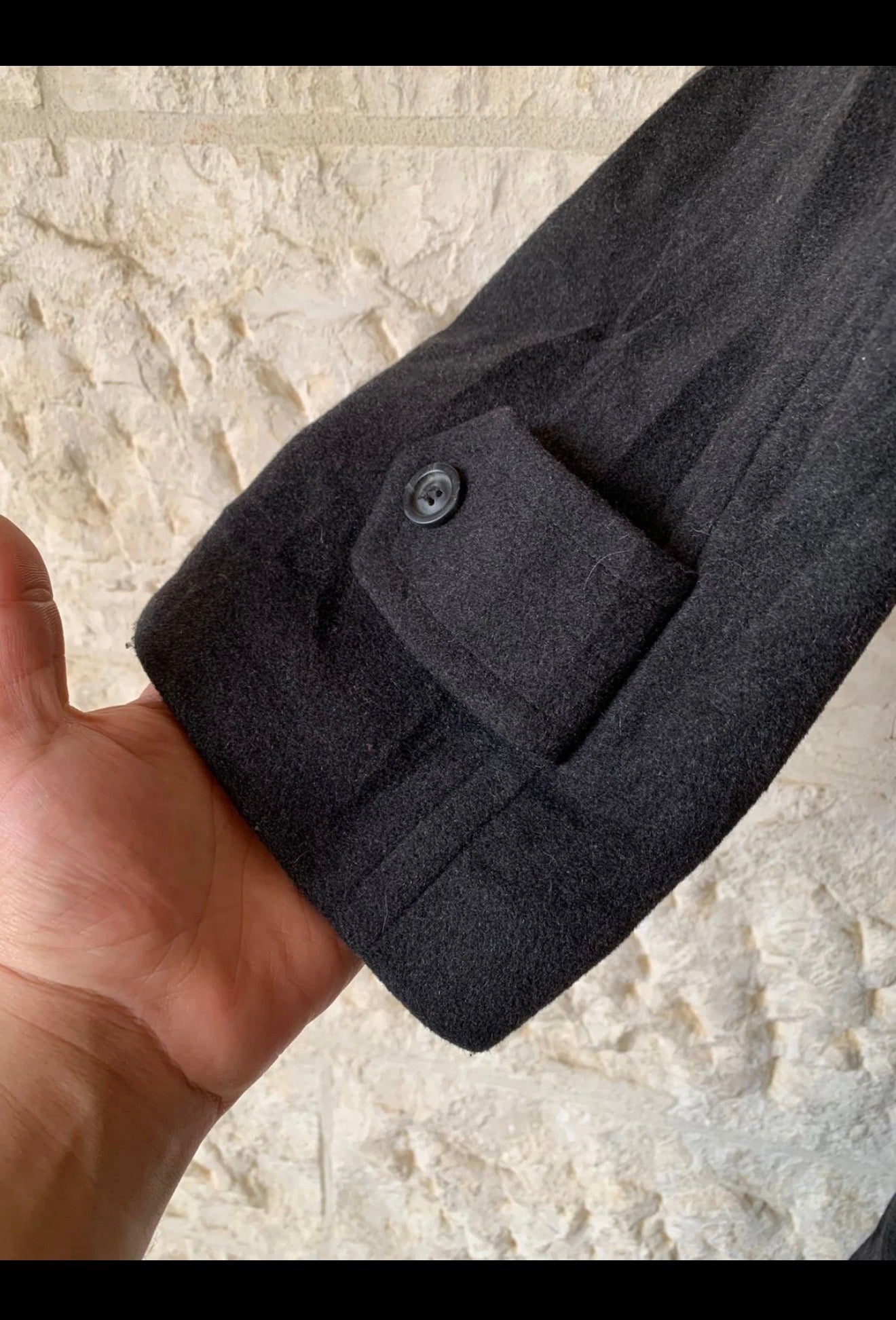 Vintage wool cashmere blend charcoal double breasted belted over coat 48R XL