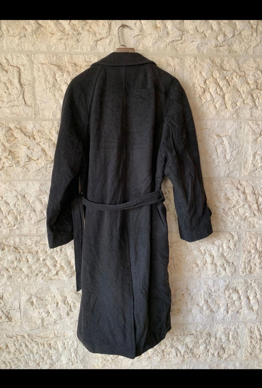 Vintage wool cashmere blend charcoal double breasted belted over coat 48R XL