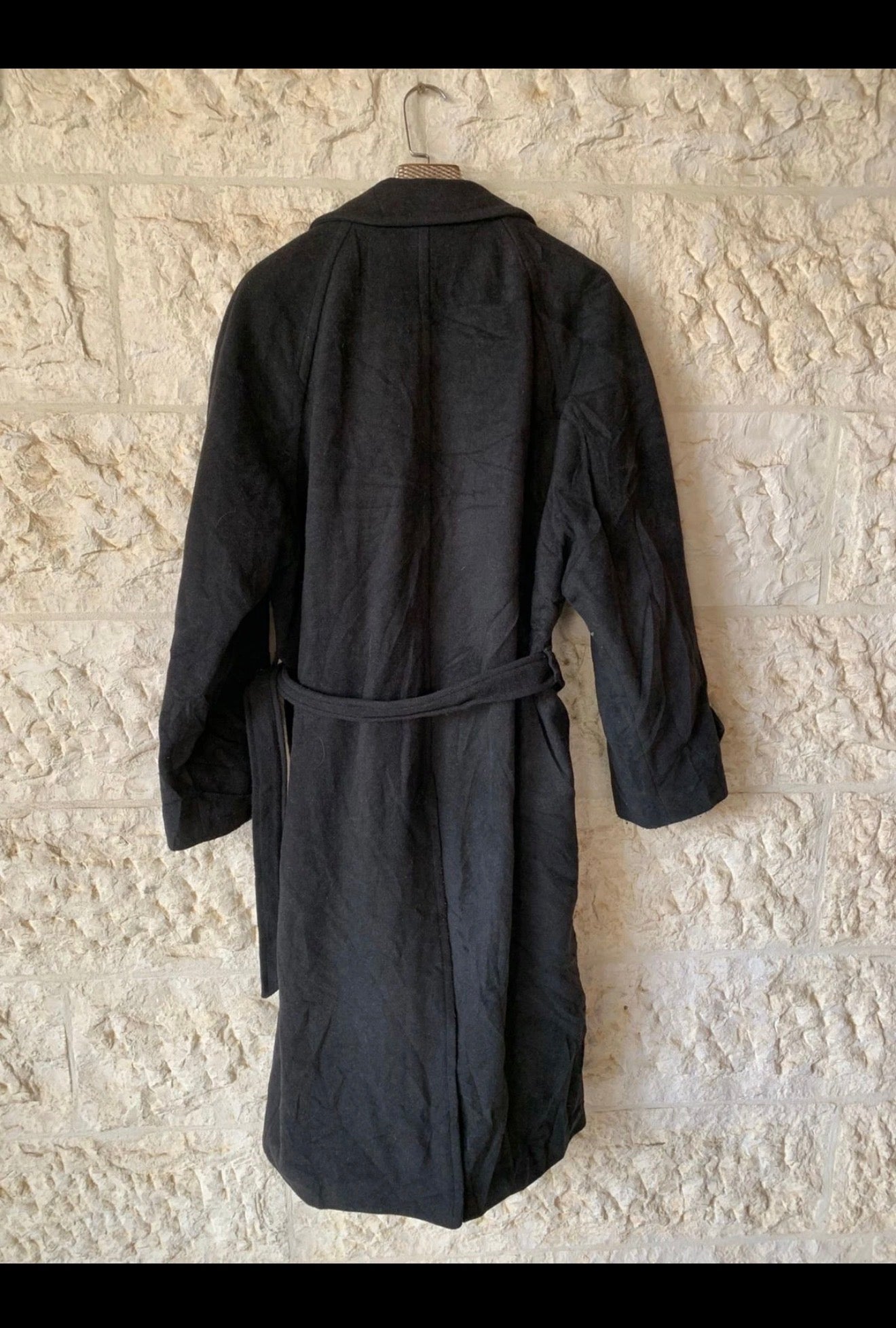 Vintage wool cashmere blend charcoal double breasted belted over coat 48R XL