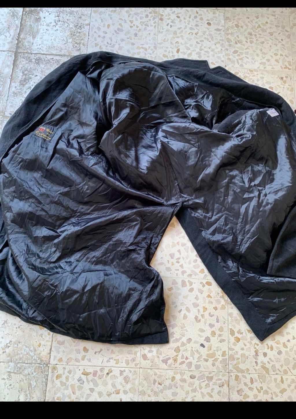 Vintage wool cashmere blend charcoal double breasted belted over coat 48R XL