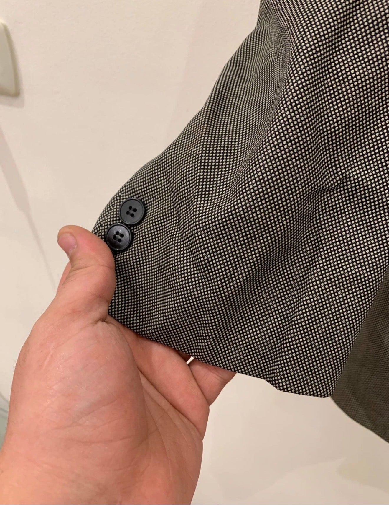 Vintage classic pure wool double breasted birdseye gray suit jacket blazer 42R