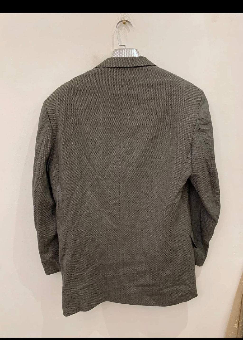 Vintage classic pure wool double breasted birdseye gray suit jacket blazer 42R