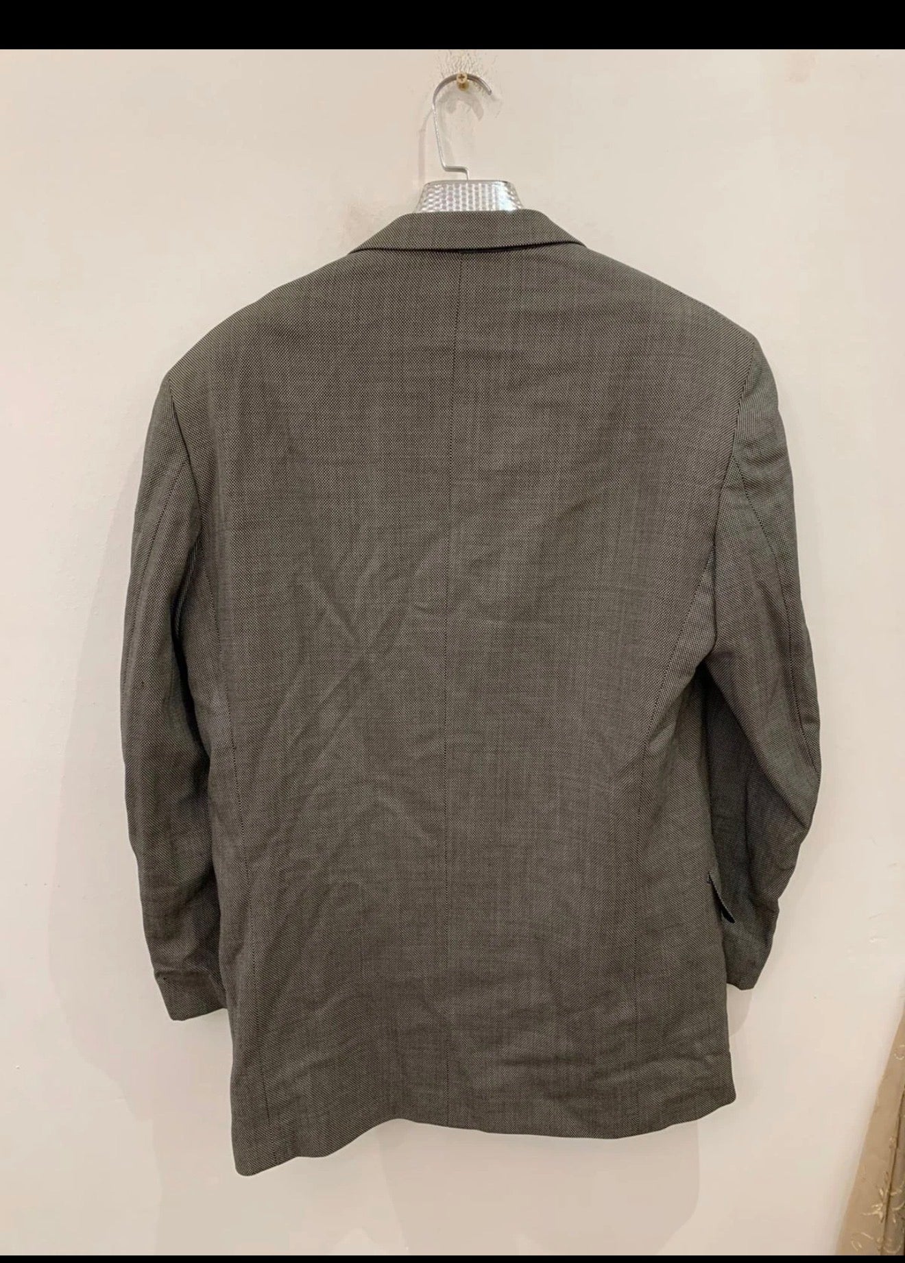 Vintage classic pure wool double breasted birdseye gray suit jacket blazer 42R