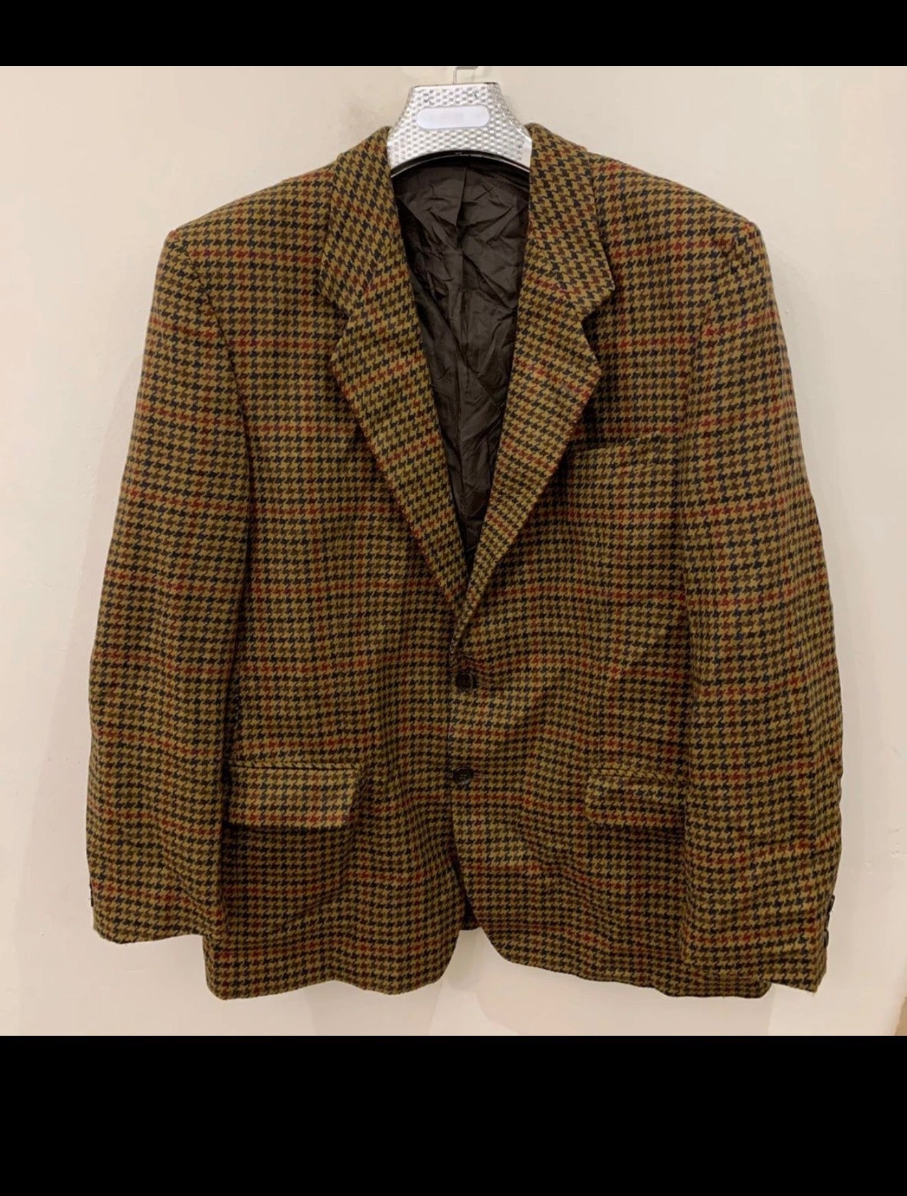 Vintage houndstooth wool cashmere blend classic brown hunting jacket blazer 44R