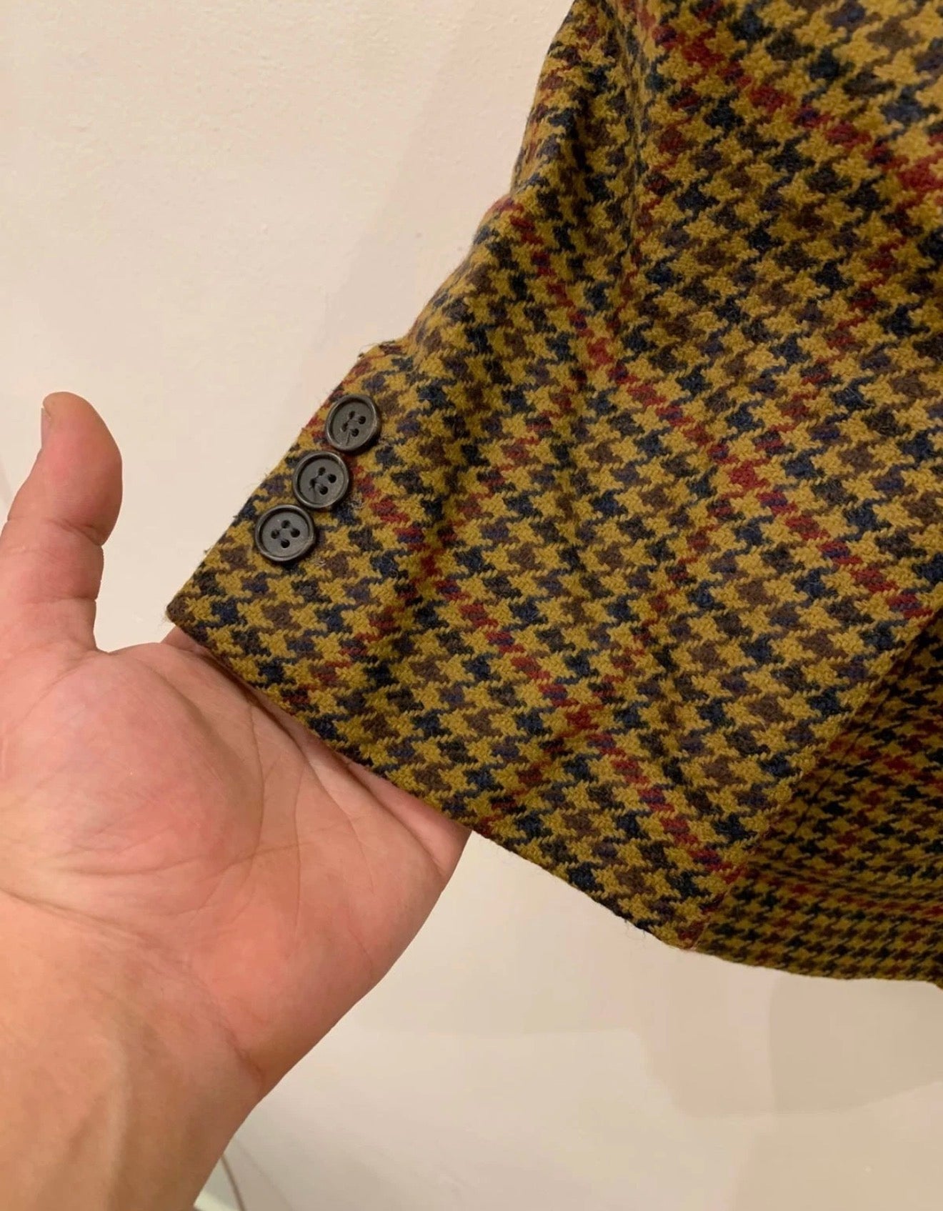 Vintage houndstooth wool cashmere blend classic brown hunting jacket blazer 44R