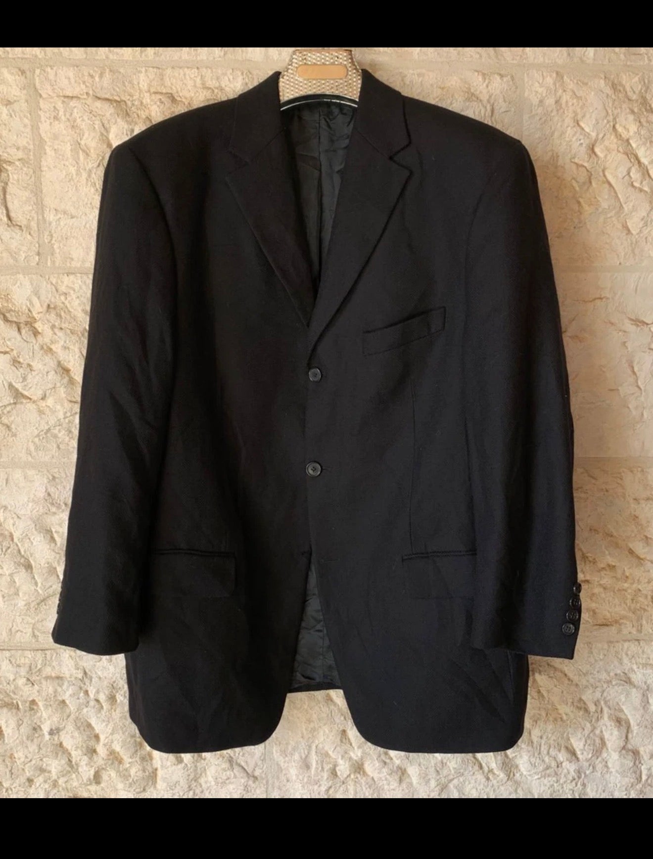 Vintage pure dream wool classic black herringbone jacket blazer 46R XL