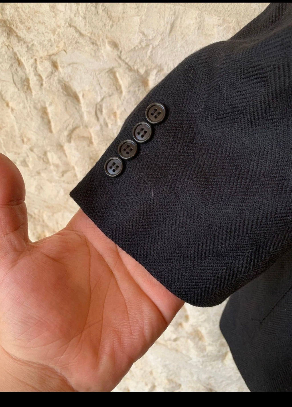 Vintage pure dream wool classic black herringbone jacket blazer 46R XL