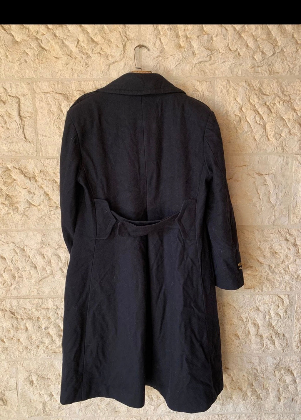 Vintage wool blend gold button military style navy db belted over coat 38R