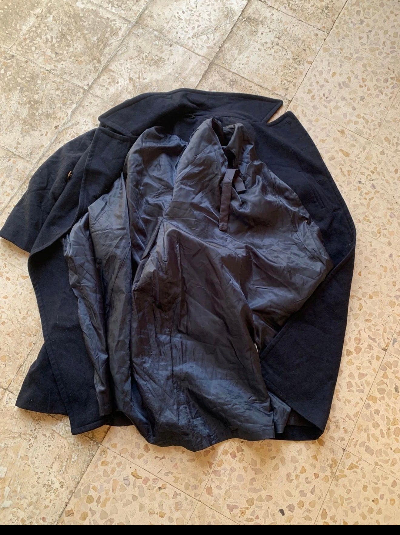 Vintage wool blend gold button military style navy db belted over coat 38R