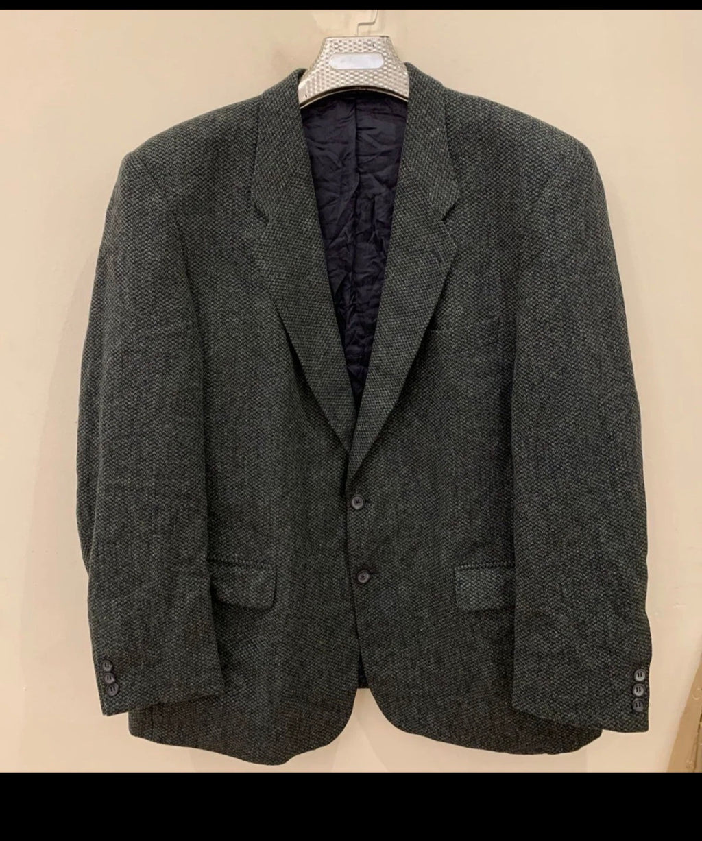 Vintage pure wool tweed green classic hunting jacket blazer 48R 48L XL